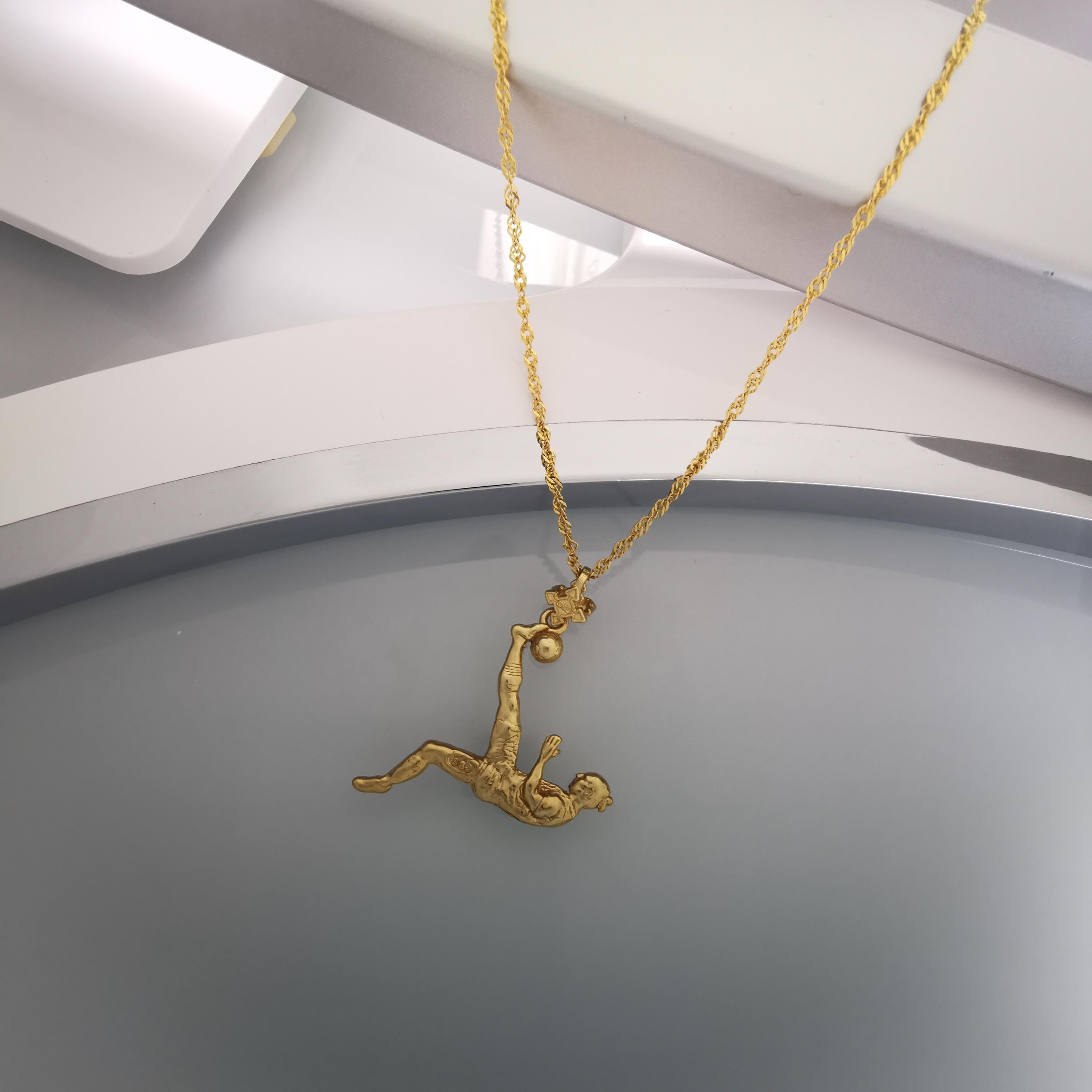 Football Pendant for Men – Gold-Plated 925 Silver Jewelry Gift – Handcrafted Sports Charm for Players & Fans – Necklace