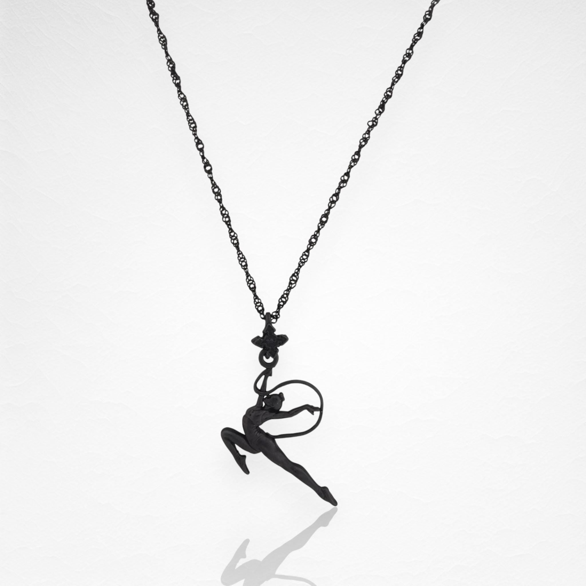 Rhythmic Gymnastics Jewelry Pendant for Girls, Oxidized Black 925 Silver Gift – Artistic Sports Charm for Dancers & Teen Athletes – Necklace