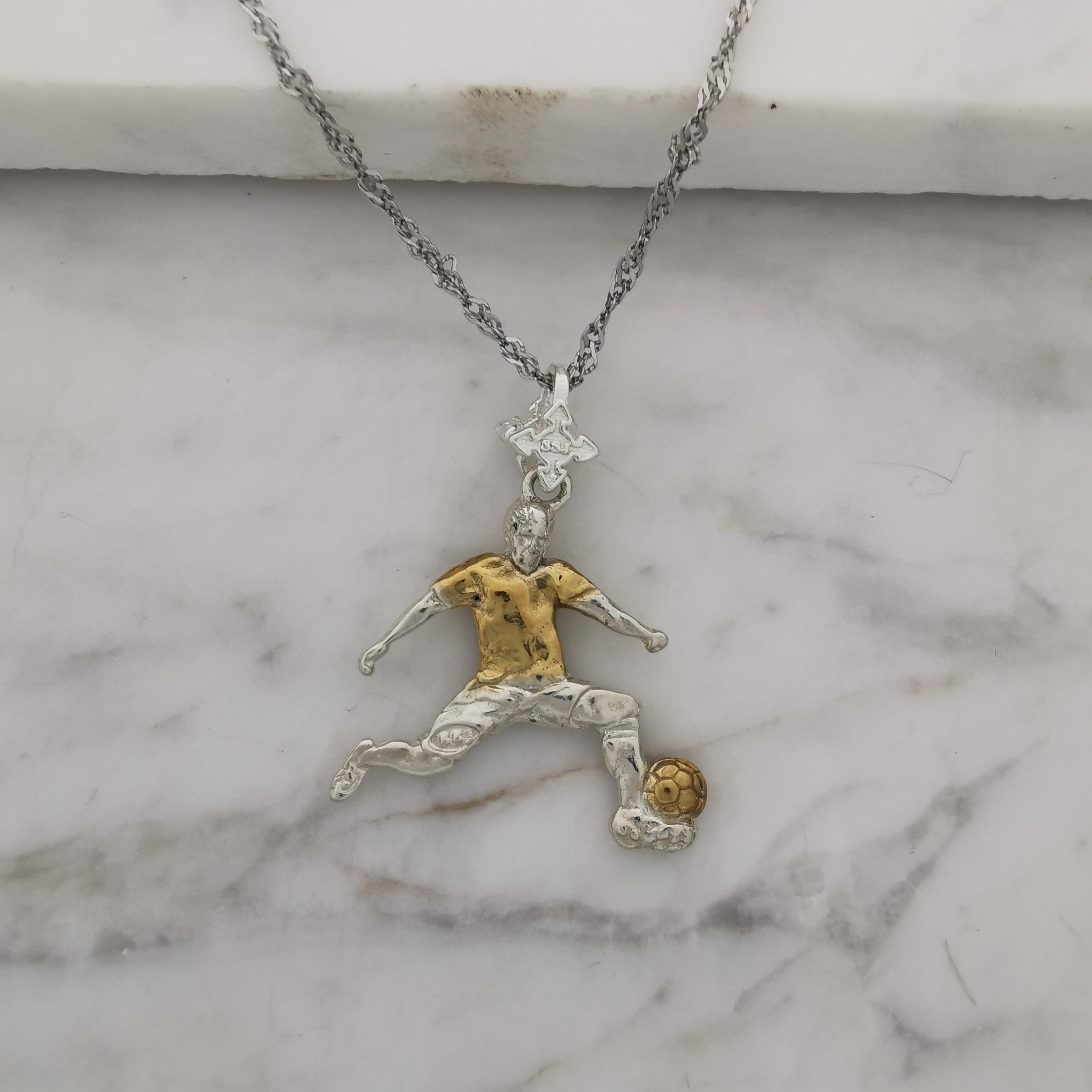 Football (Soccer) Jewelry Pendant for Men – 925 Silver with Partial Gold Plating – Handcrafted Sport Charm for Players – Necklace
