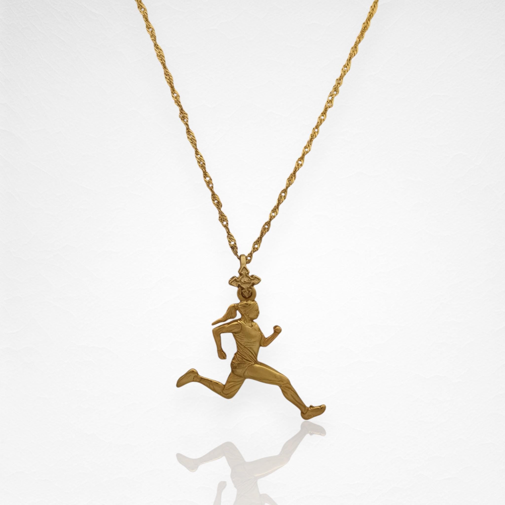 Running Woman Jewelry – Gold-Plated 925 Silver Pendant – Elegant Sports Necklace Gift for Active Women and Runners