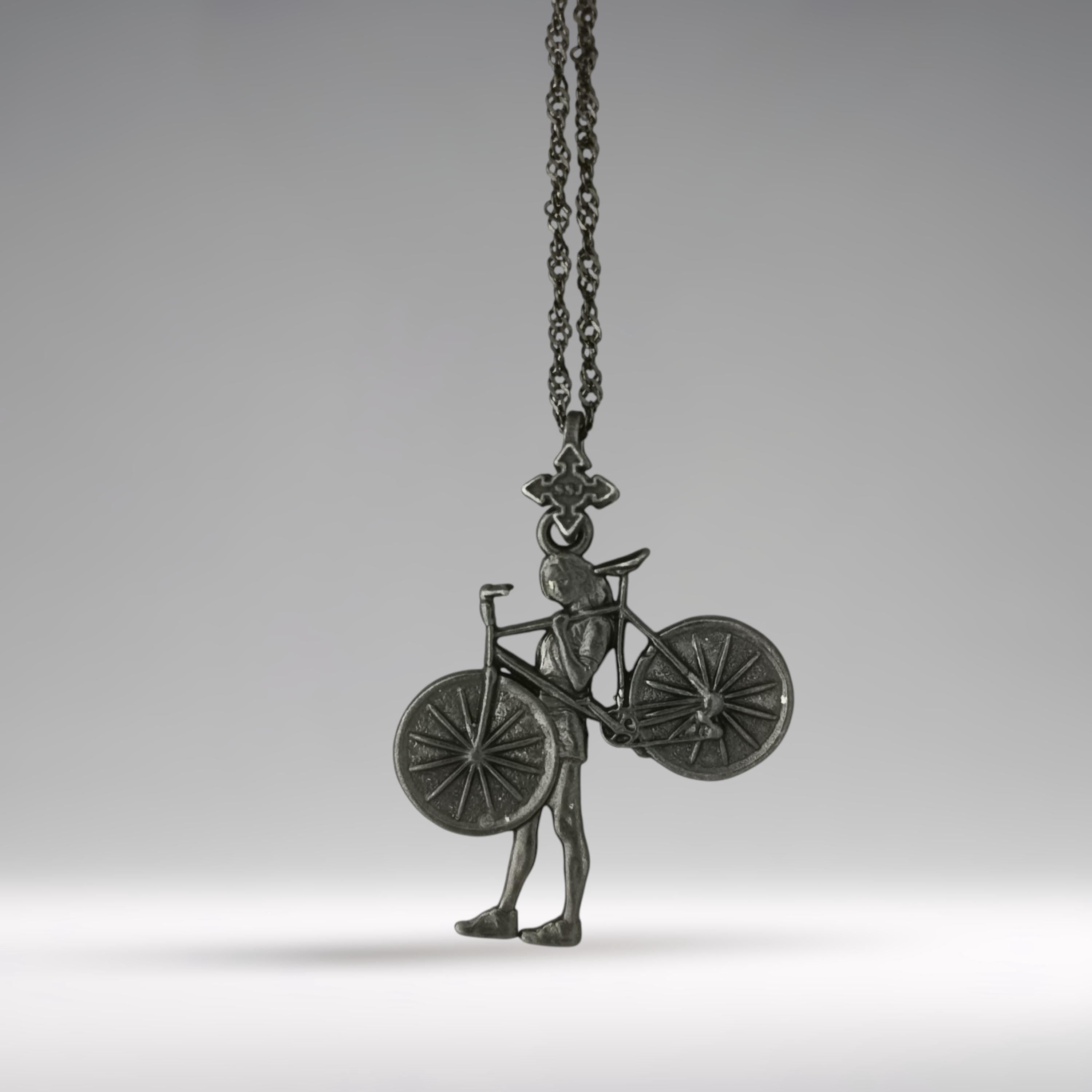 Cycling Jewelry Pendant for Women – Oxidized Black 925 Silver Gift – Sports Accessory for Cyclists and Riders by SSJ – Necklace