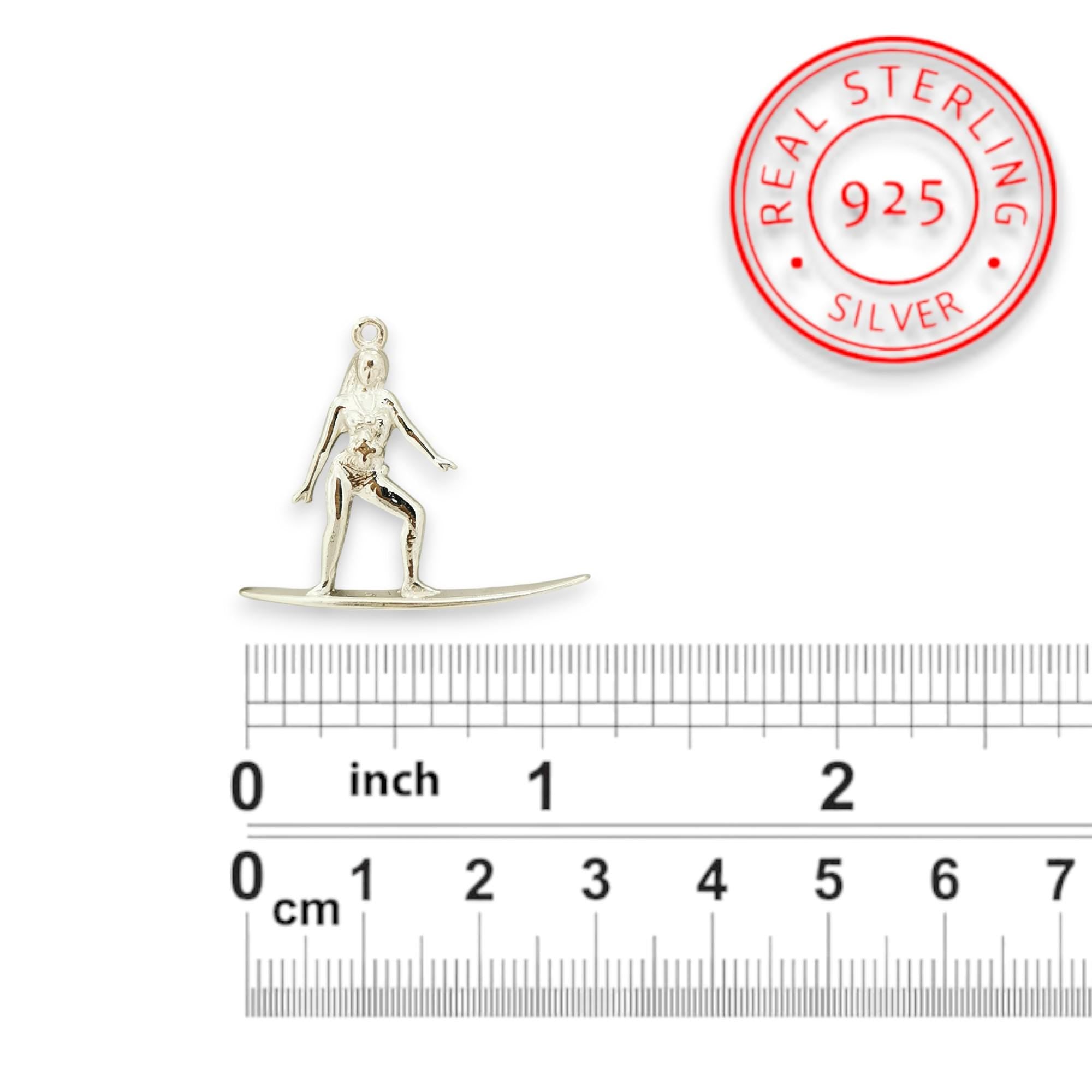 Surfing Woman Necklace – Classic 925 Silver Pendant – Beach-Inspired Jewelry Gift for Surfer Girls and Ocean Spirits
