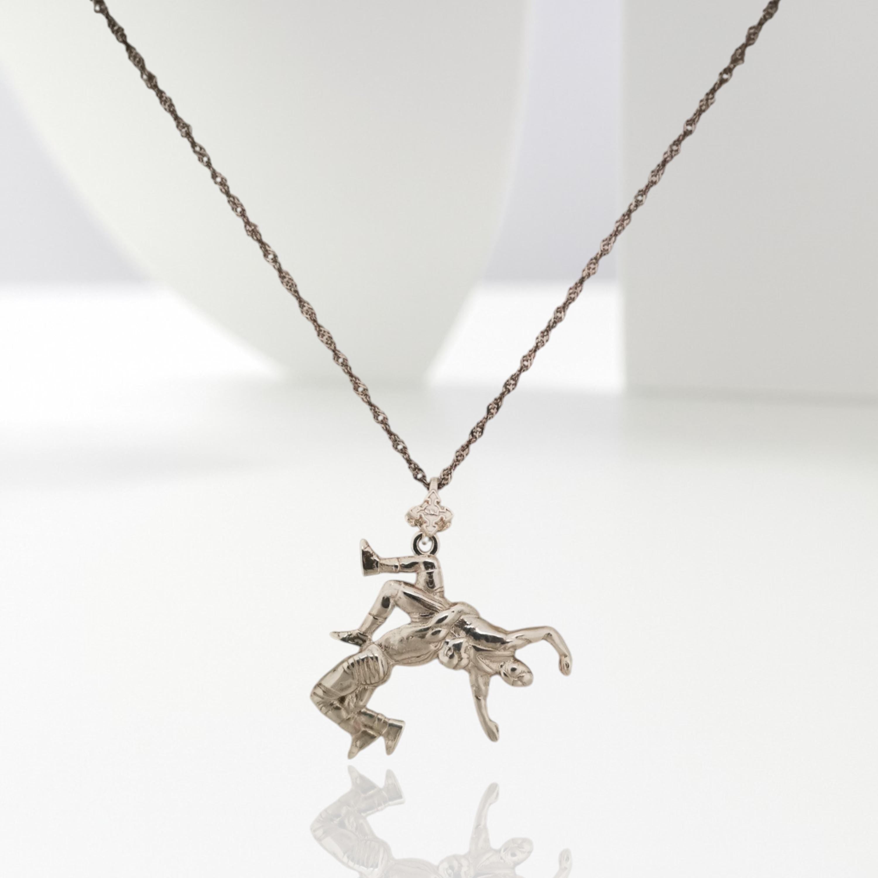 Wrestling Jewelry Pendant for Men – Classic 925 Silver Gift – Sports Accessory for Grapplers and Teen Boys – Necklace