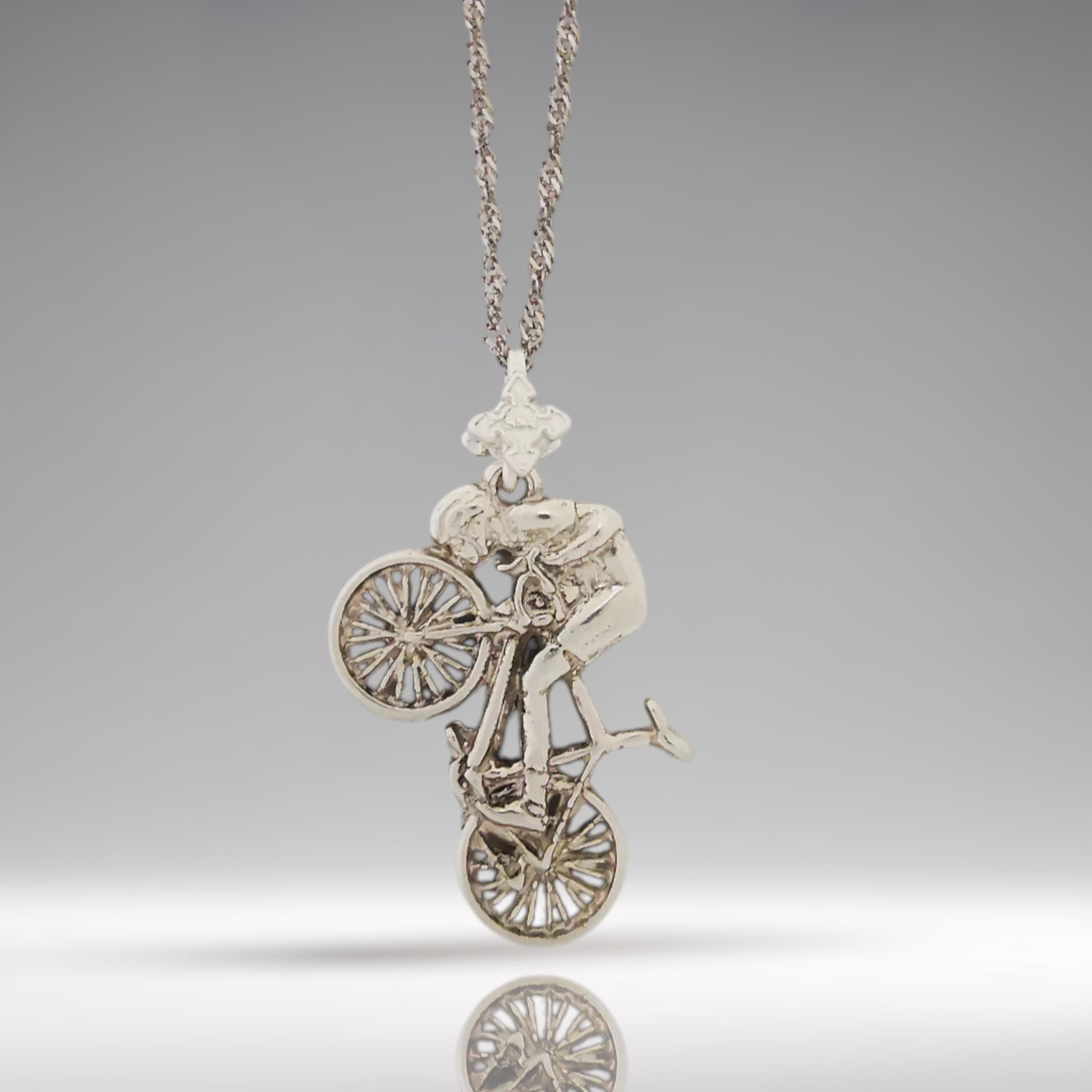 Cycling Jewelry Pendant for Men – Classic 925 Sterling Silver Gift – Handcrafted Sports Necklace for Cyclists and Bike Riders – Necklace
