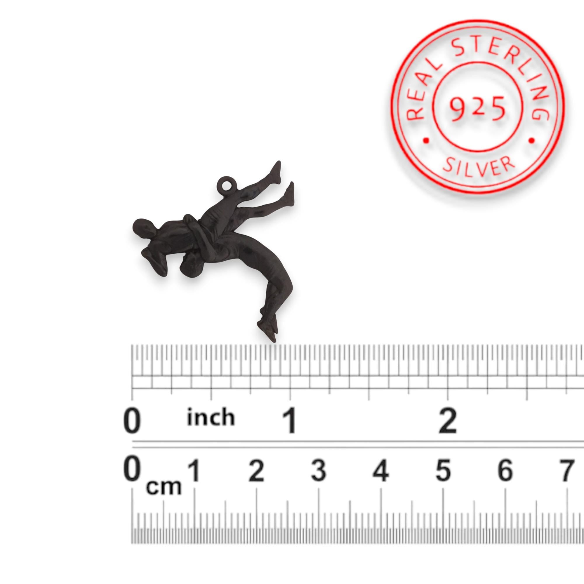 Wrestling Jewelry Pendant for Men – Oxidized Black 925 Silver Gift – Sports Accessory for Wrestlers and Combat Sport Lovers – Necklace