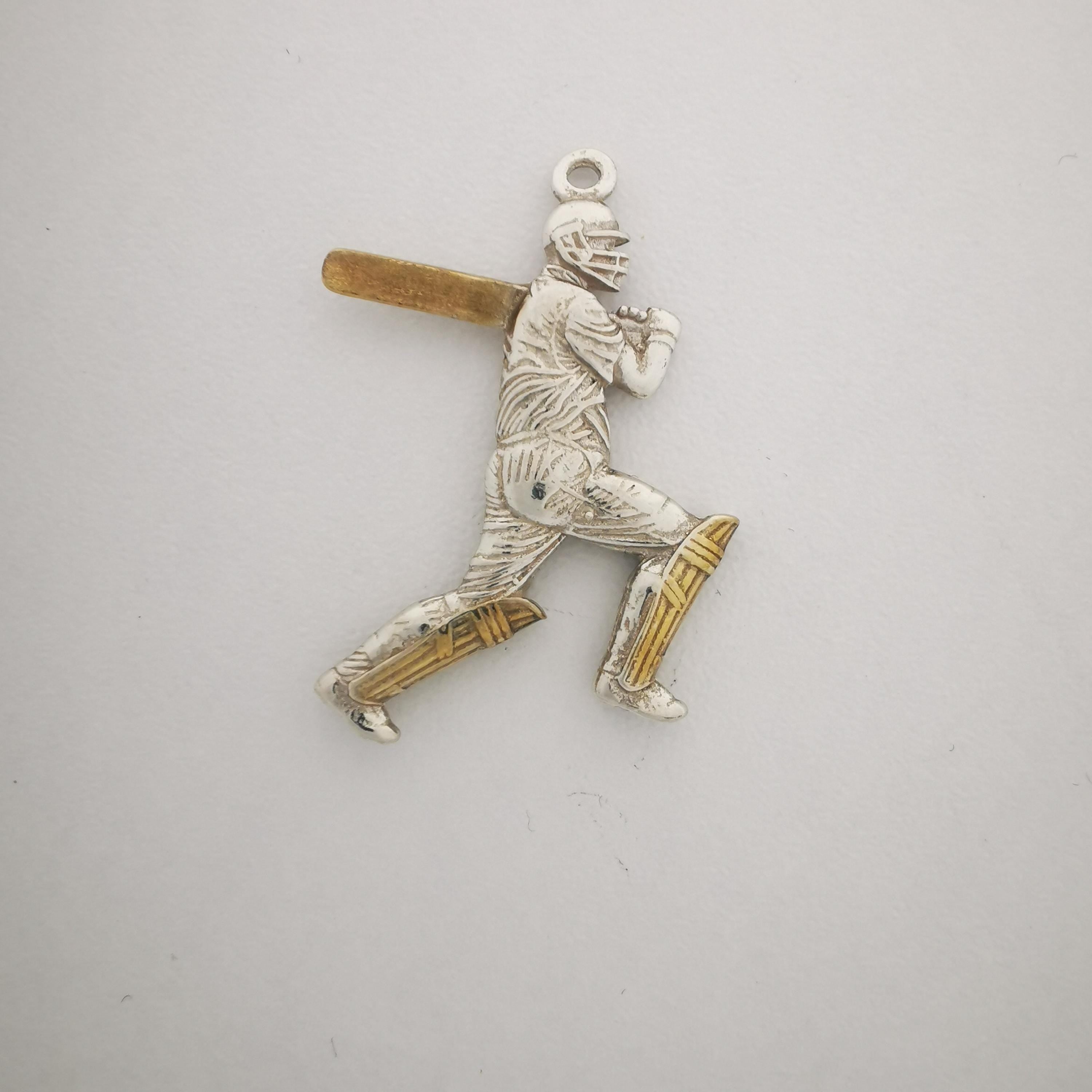 Cricket Pendant for Men – Two-Tone 925 Silver Necklace with Gold Accent – Elegant Sports Jewelry Gift for Player or Coach