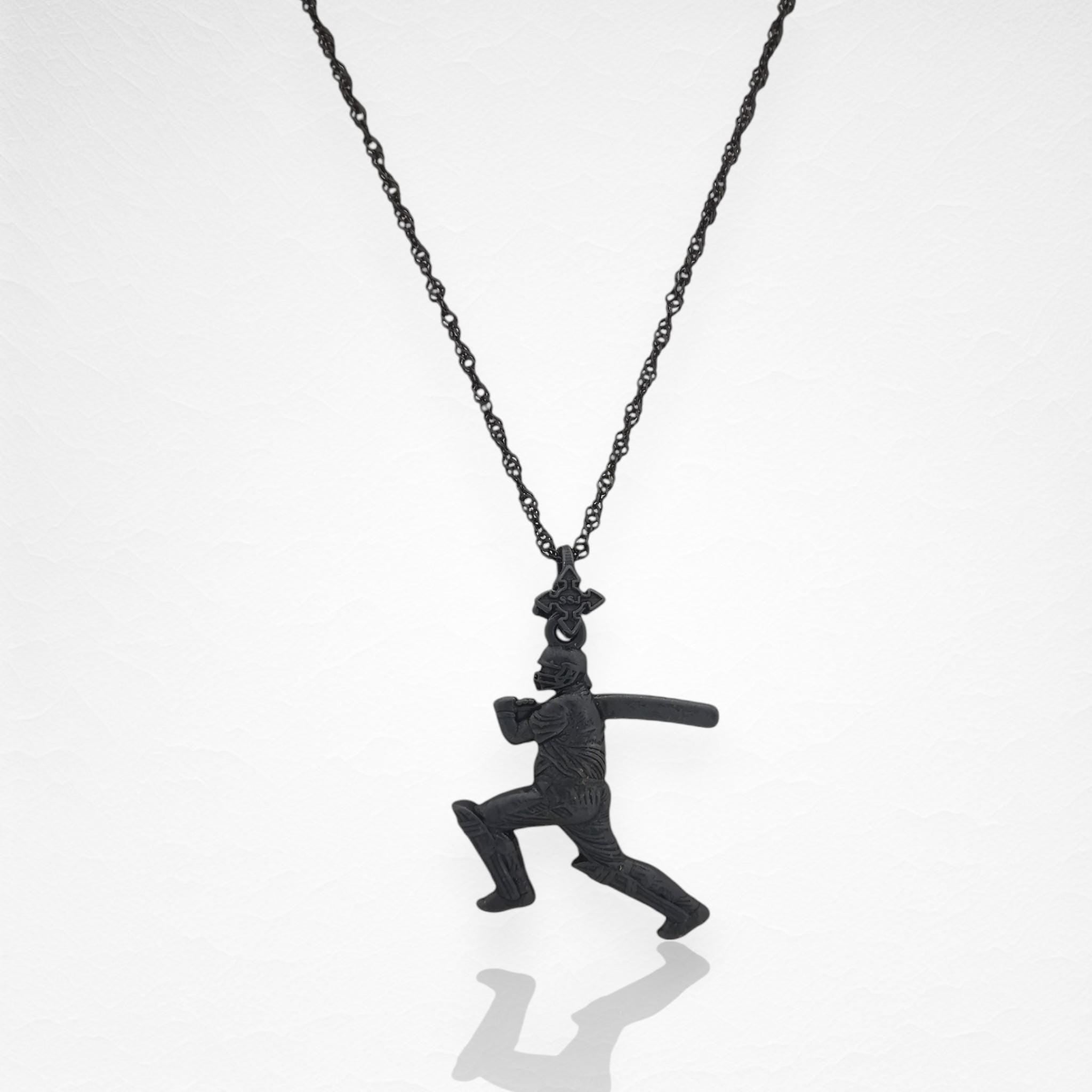 Cricket Necklace for Men – Black Oxidized 925 Silver Pendant – Bold Sports Jewelry Gift for Player, Coach or Fan