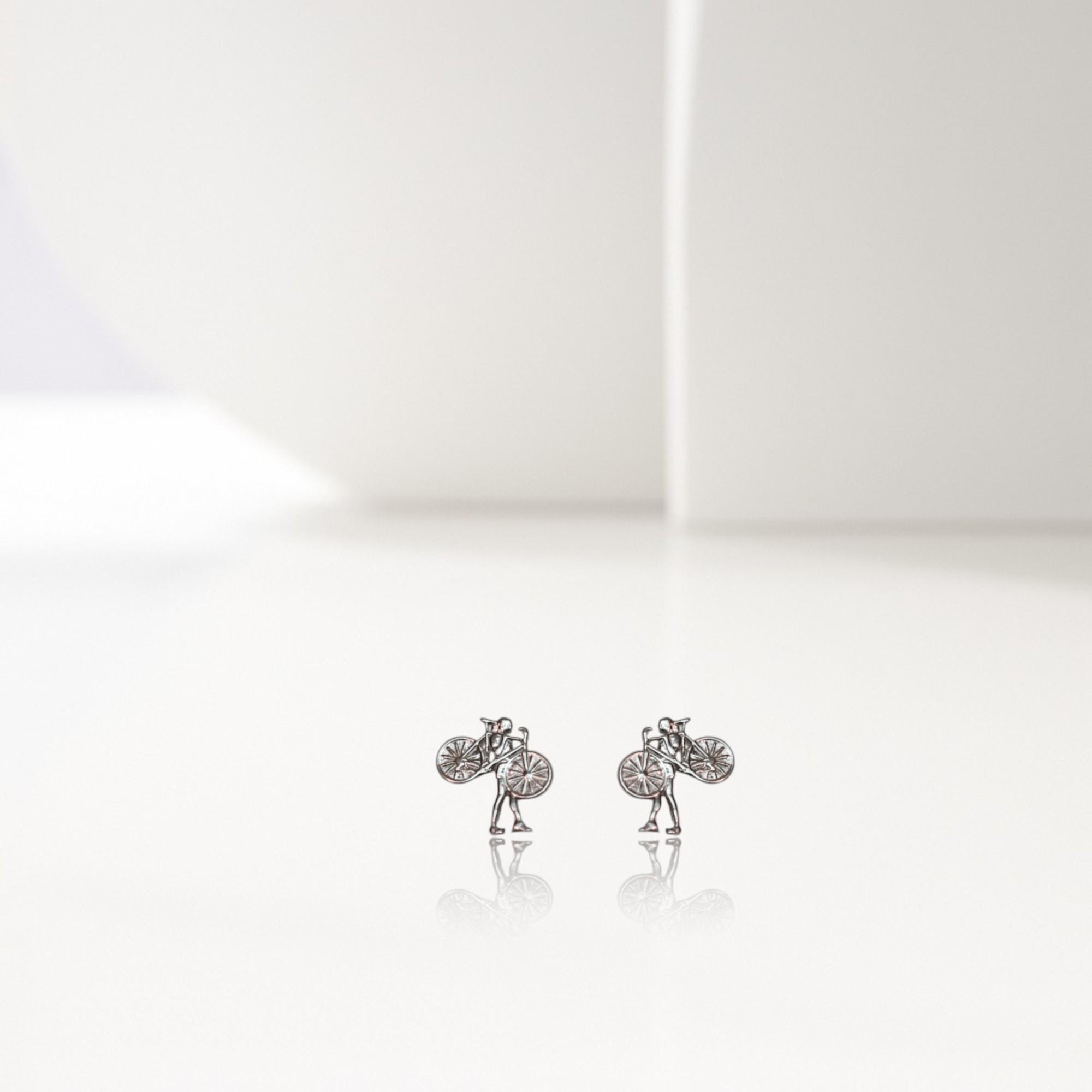 Cycling Stud Earrings – Minimalist 925 Sterling Silver Jewelry for Women, Gift for Cyclist, Coach or Bike Lover, Small Sports Earrings