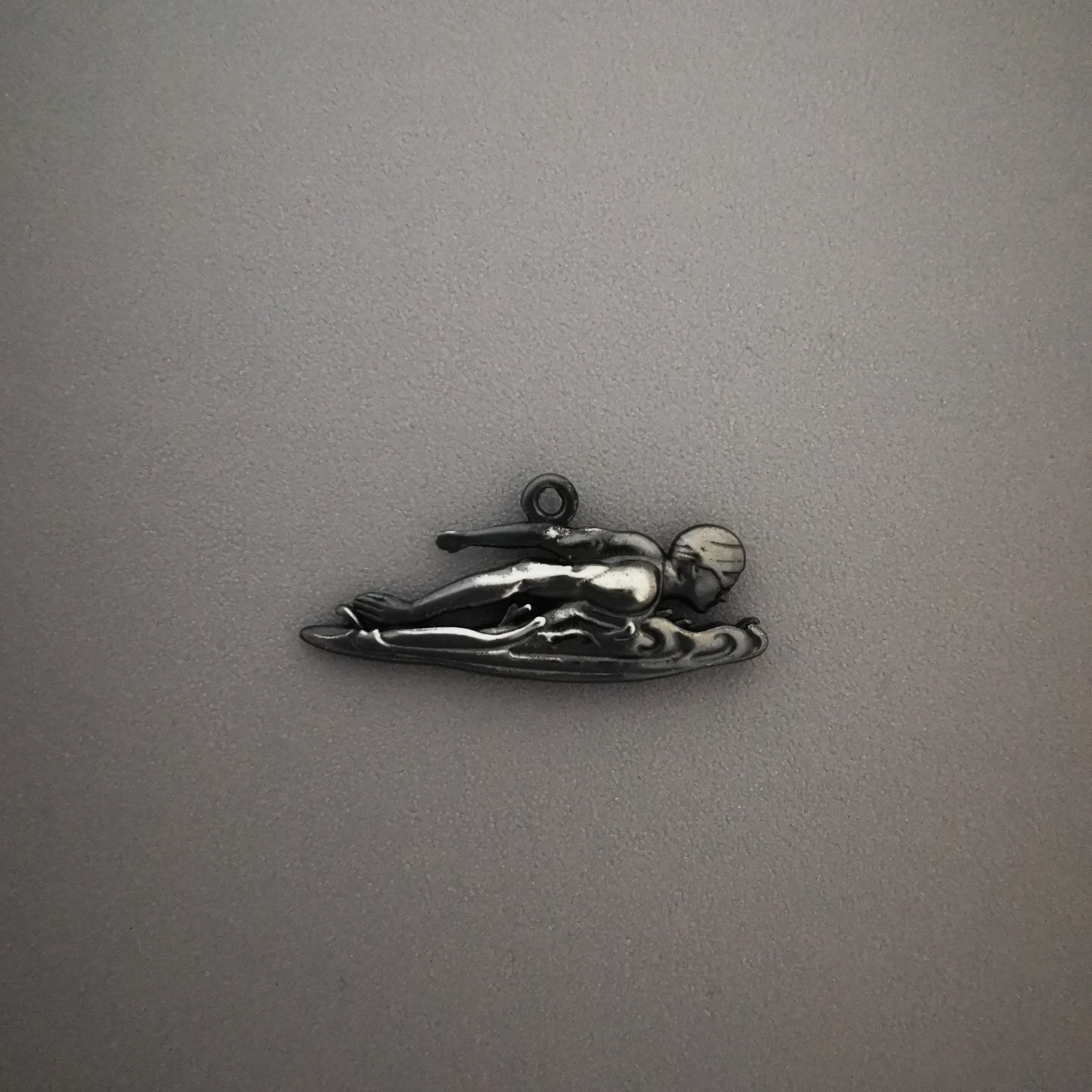 Swimming Jewelry Pendant for Men – Oxidized Black 925 Silver Gift – Sports Accessory for Freestyle Swimmers and Water Sport Fans – Necklace