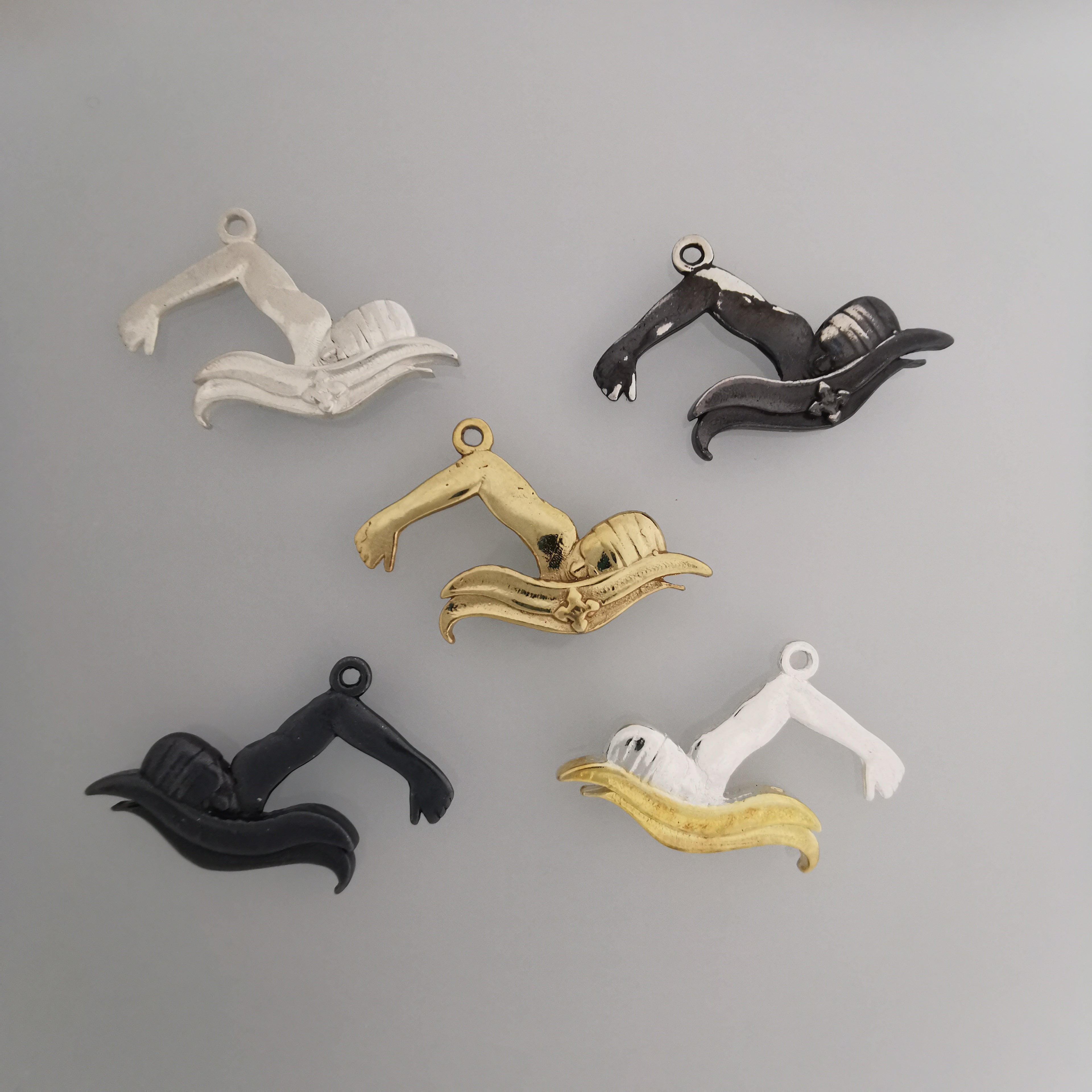 Swimming Jewelry Pendant for Men and Teen Boys – 925 Silver with Gold Detail Gift Sports Accessory for Breaststroke Swimmers Necklace