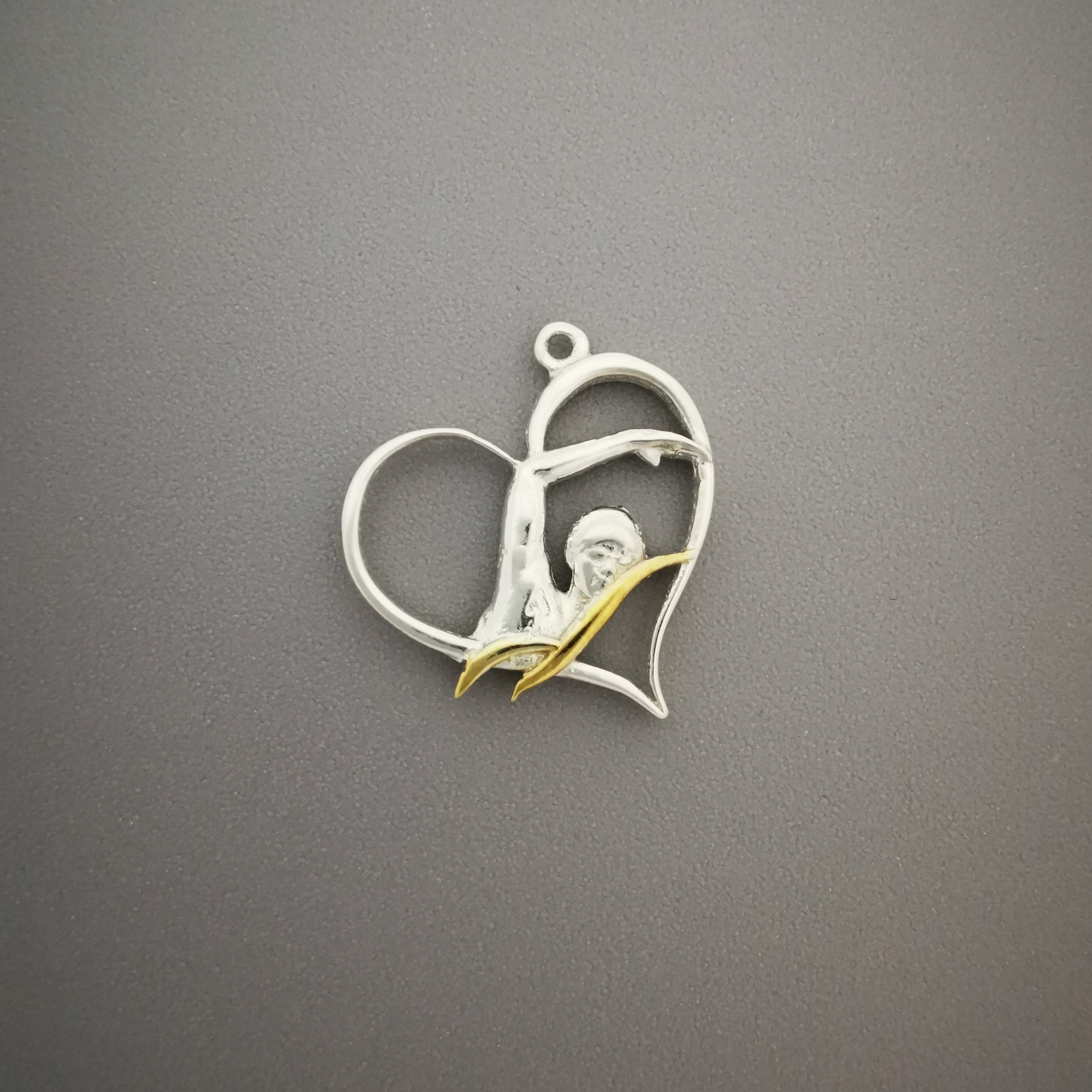Swimmer Heart Jewelry Pendant for Women – Silver with Partial Gold Plating 925 Gift, Sporty Accessory for Swimmers and Teen Girls – Necklace