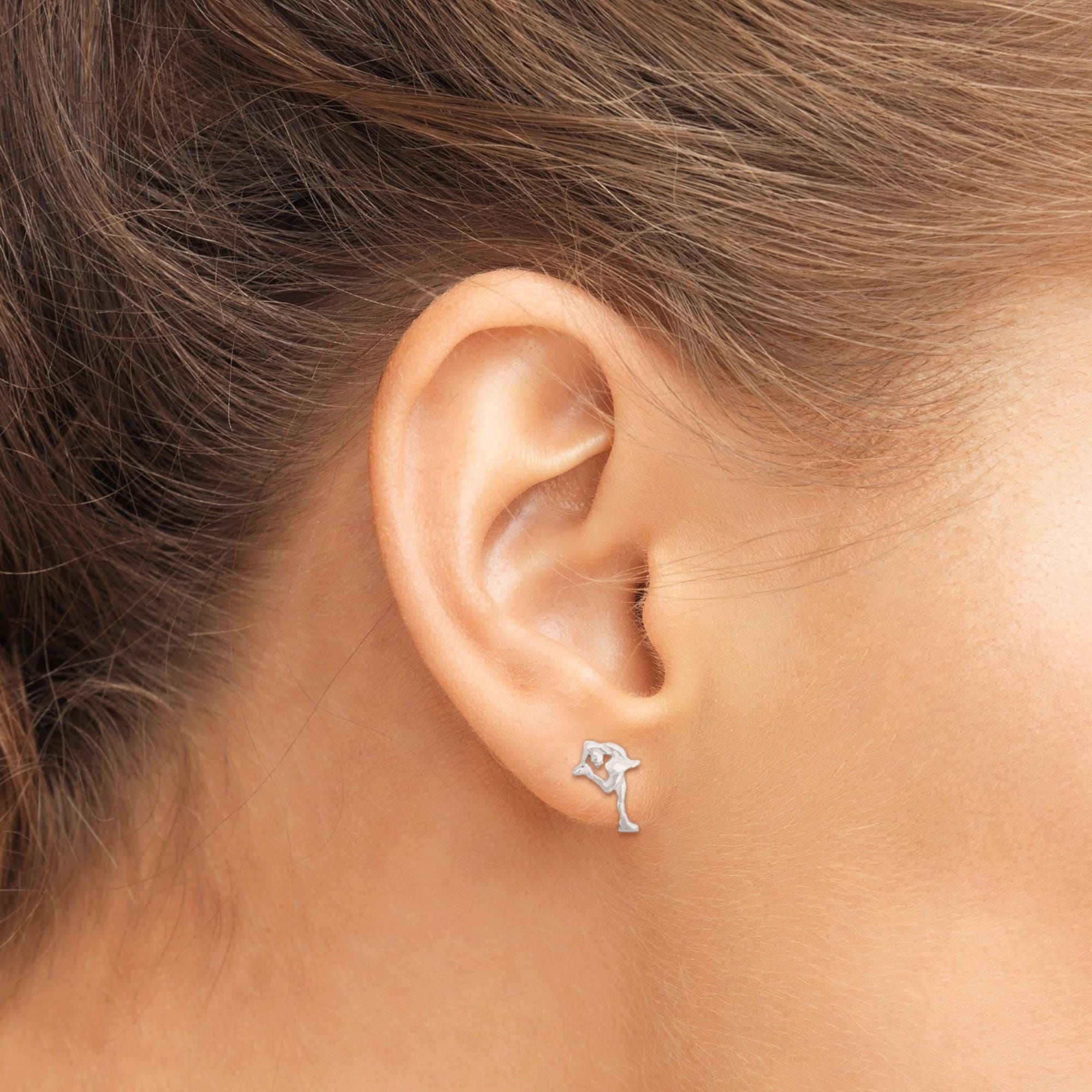 Figure Skating Stud Earrings – Minimalist 925 Sterling Silver Jewelry for Women, Gift for Skater, Coach or Athlete, Small Sports Earrings