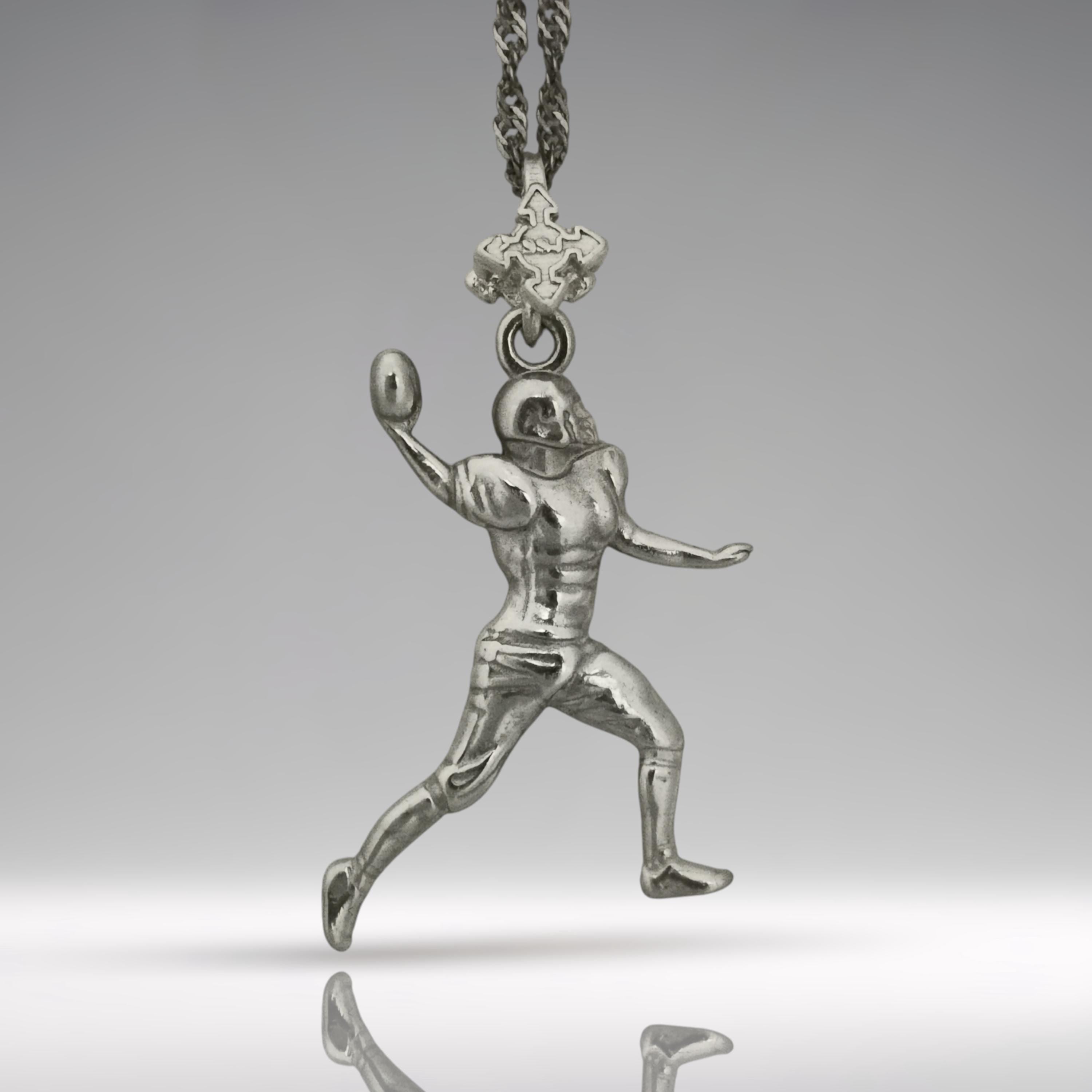 American Football Pendant for Men – 925 Sterling Silver Charm – American Football Jewelry Gift for Athlete, Coach or Fan