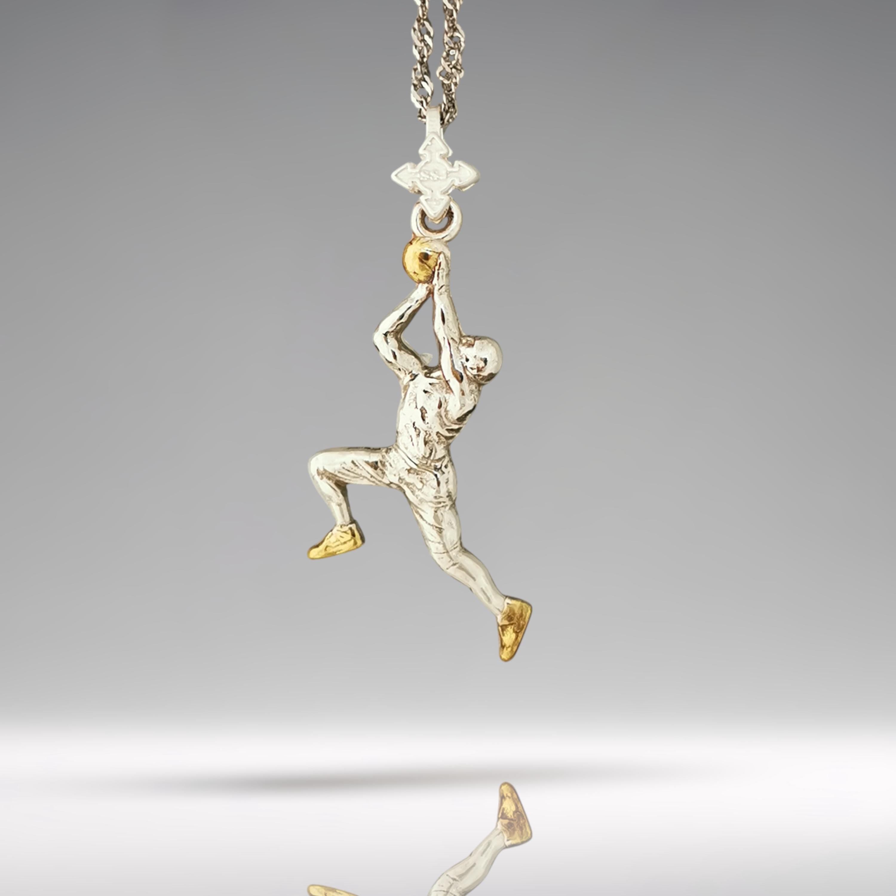 Basketball Jewelry Pendant for Men – Two Tone 925 Silver with Gold Detail – Elegant Sports Gift – Necklace
