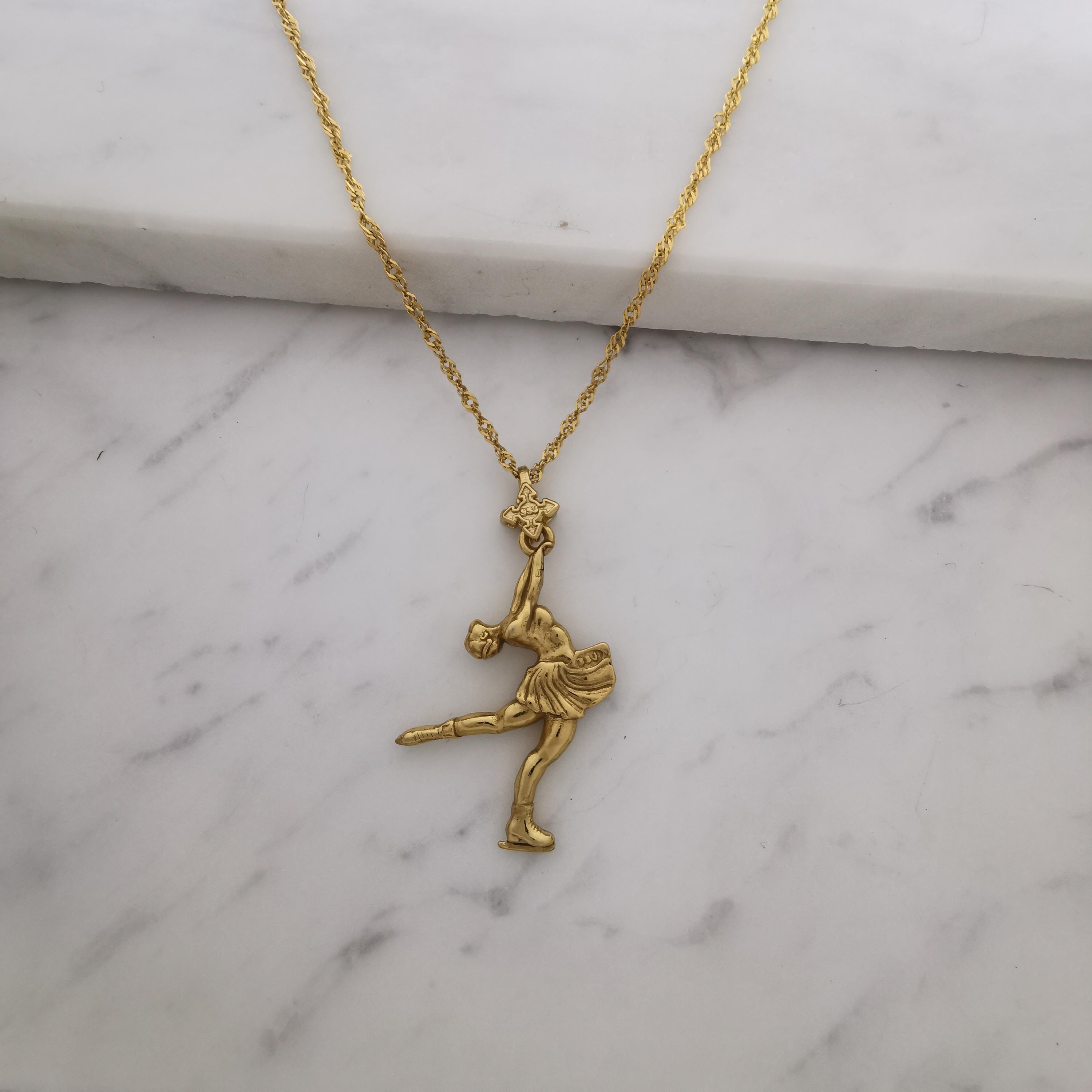 Figure Skating Jewelry Pendant for Women – Gold-Plated 925 Silver Gift – Handcrafted Sport Charm for Ladies on Ice – Necklace