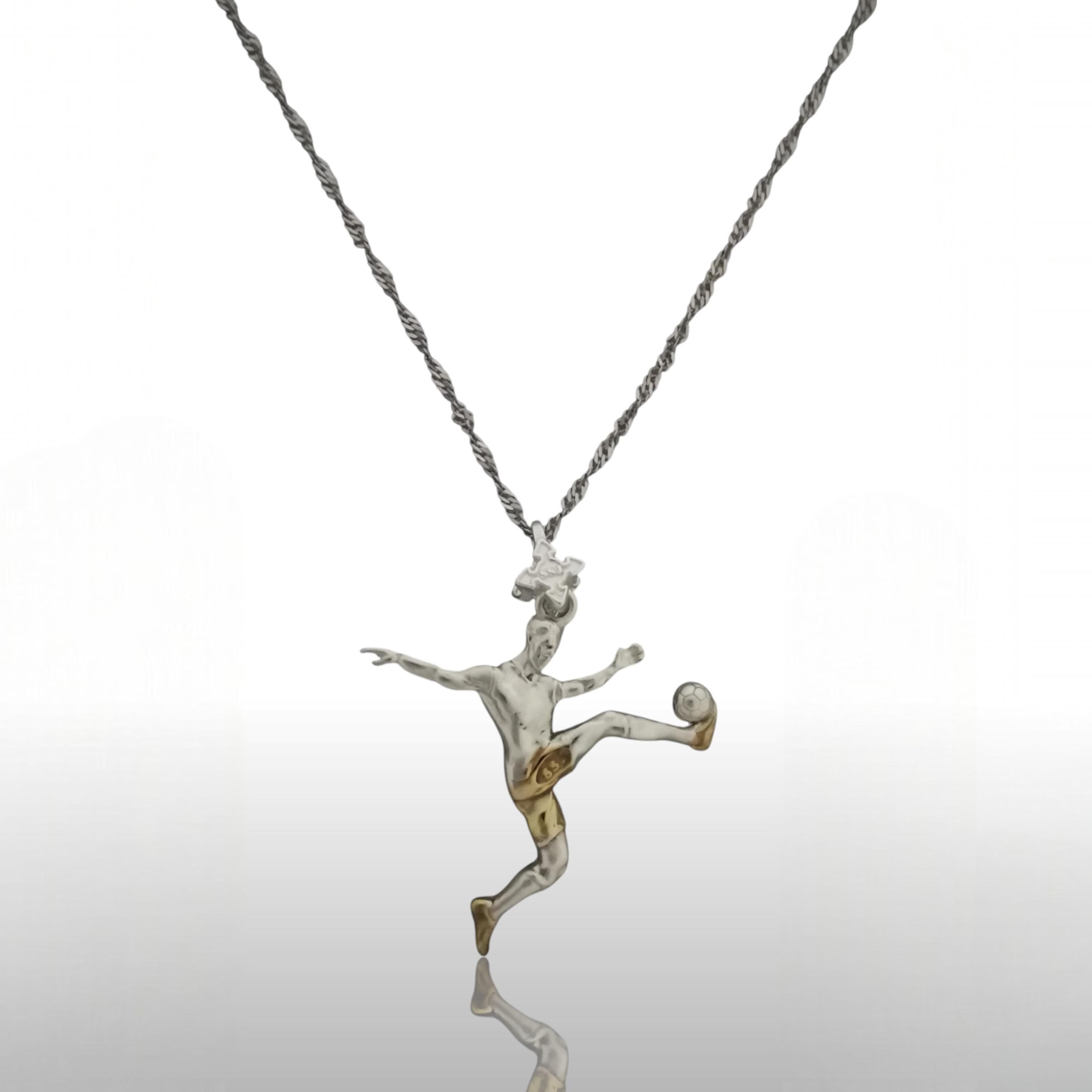 Football Soccer Jewelry Pendant for Men – Silver with Gold Detail 925 Gift – Sports Accessory for Teen Boys and Players – Necklace