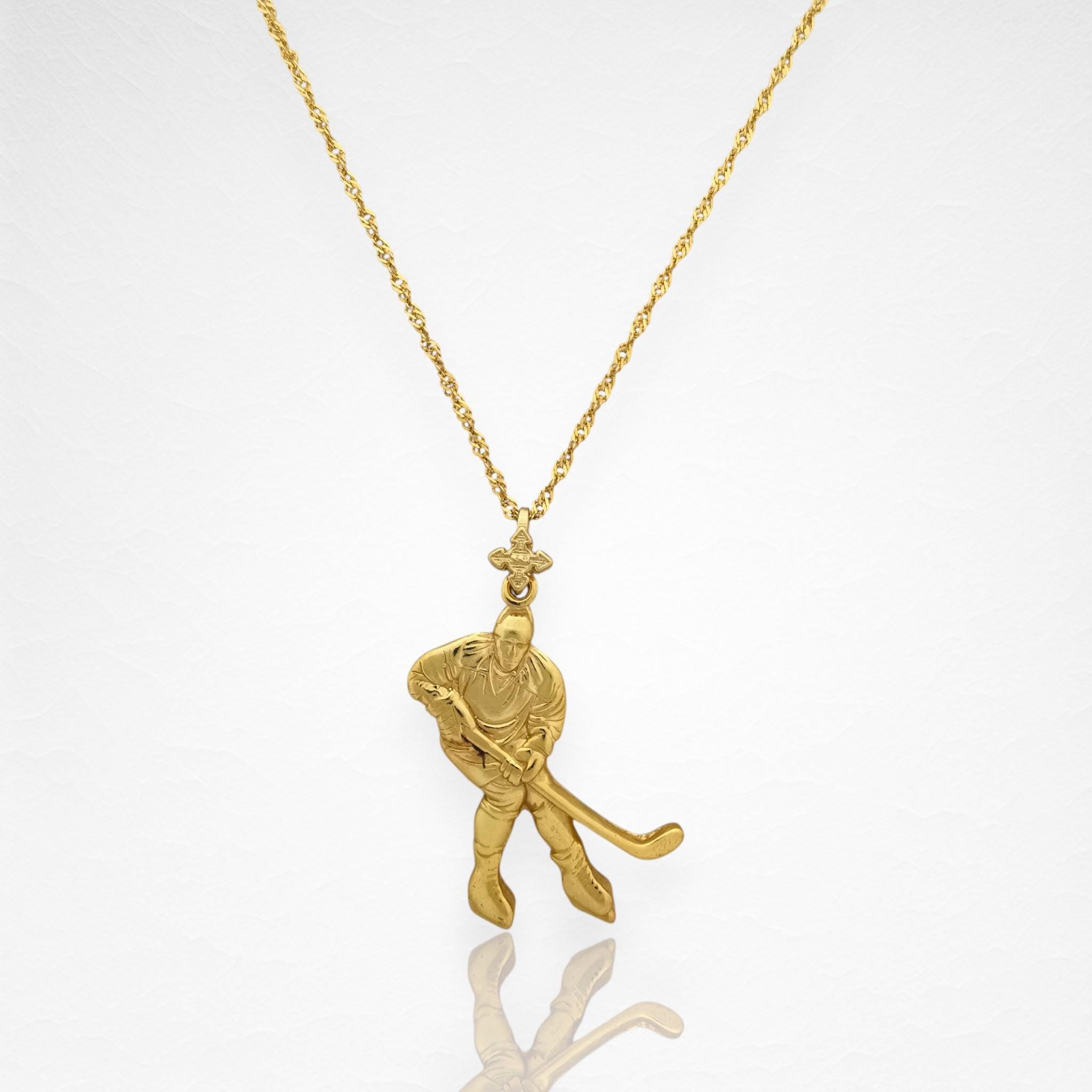 Ice Hockey Jewelry Pendant for Men – Gold-Plated 925 Silver Gift – Handcrafted Sport Charm for Players – Necklace