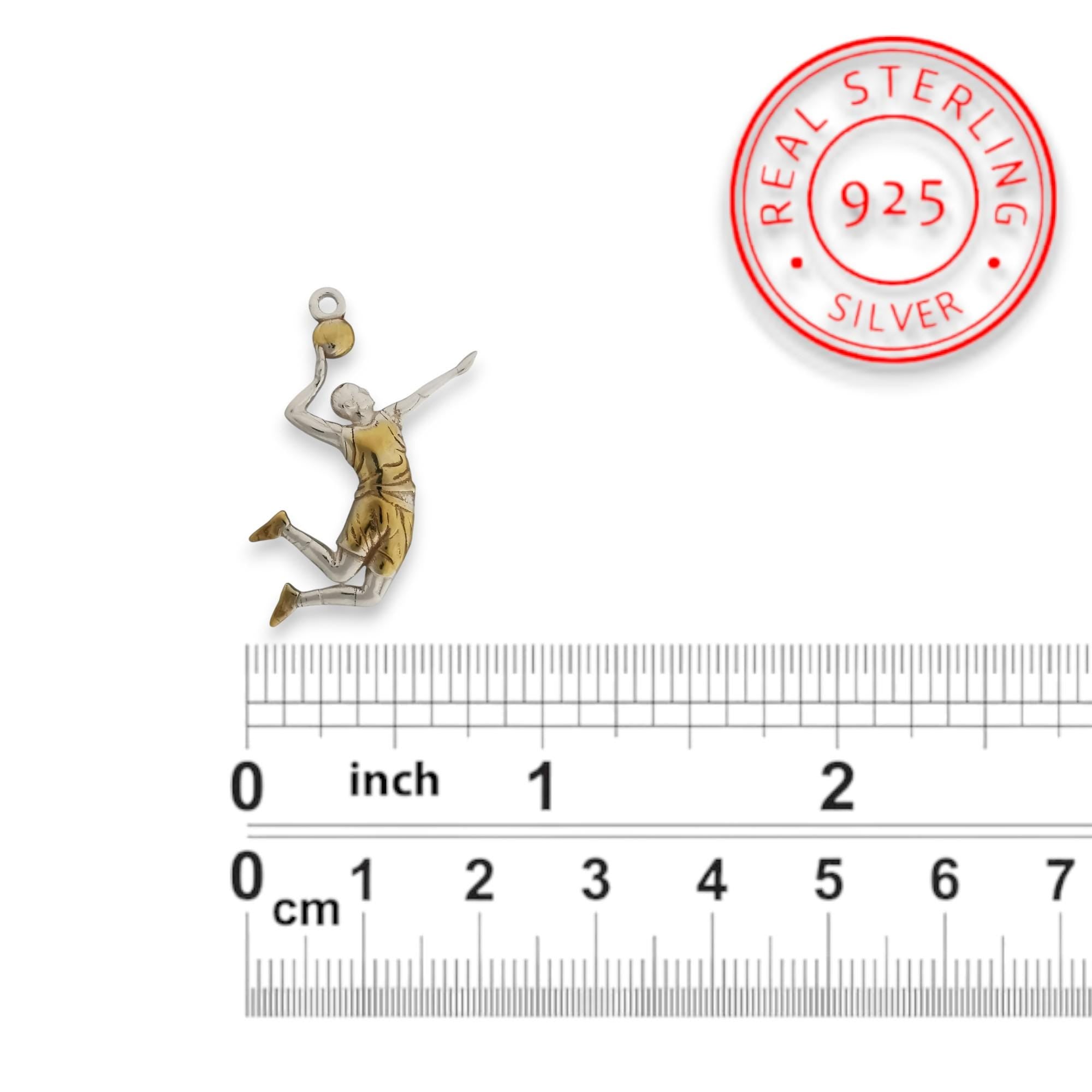 Volleyball Pendant for Men, 925 Silver with Partial Gold Plating Jewelry Gift, Handcrafted Sports Charm for Players, Coaches & Fans Necklace