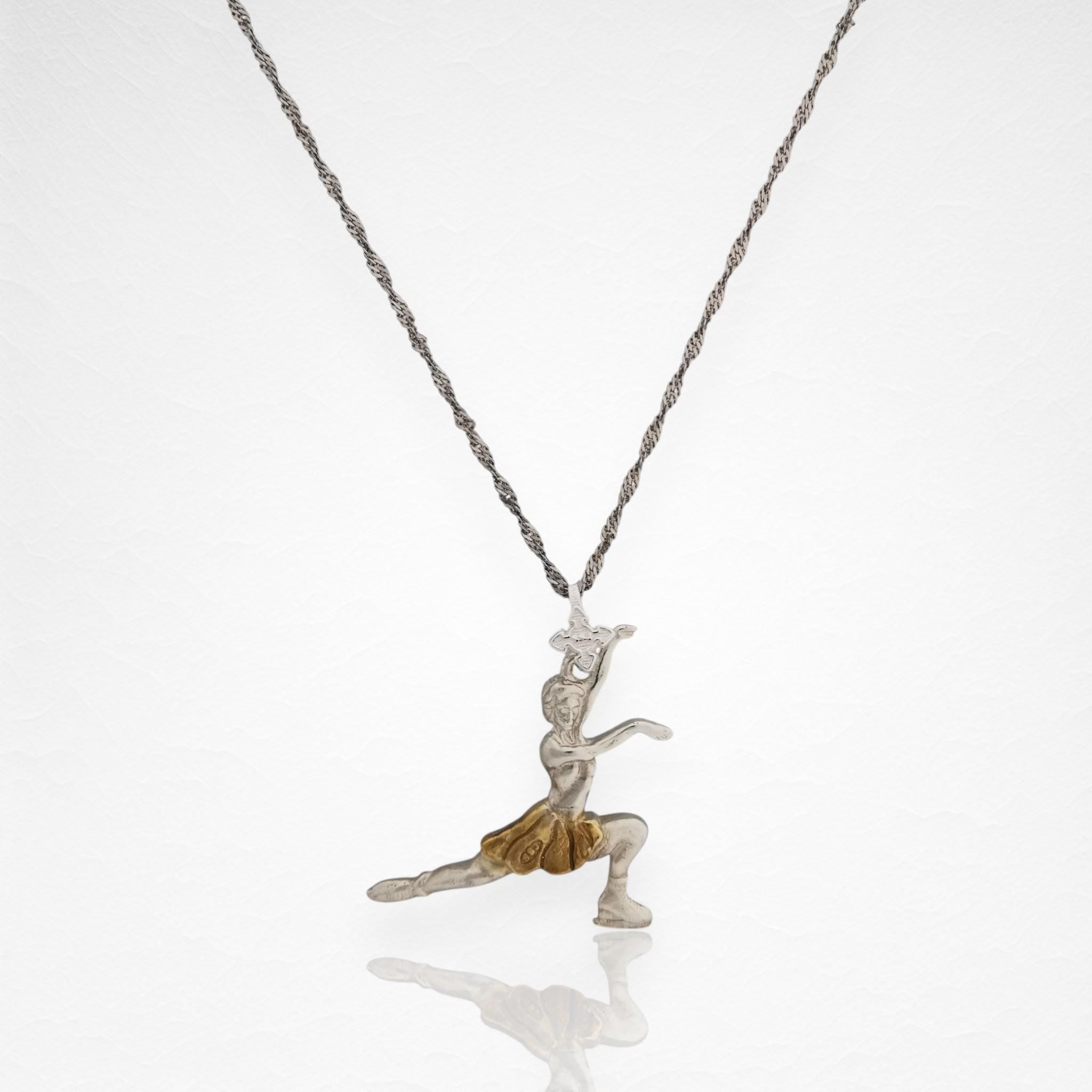 Figure Skating Jewelry Pendant for Women – Silver with Partial Gold Plating 925 Gift – Handcrafted Sports Charm for Skaters Necklace