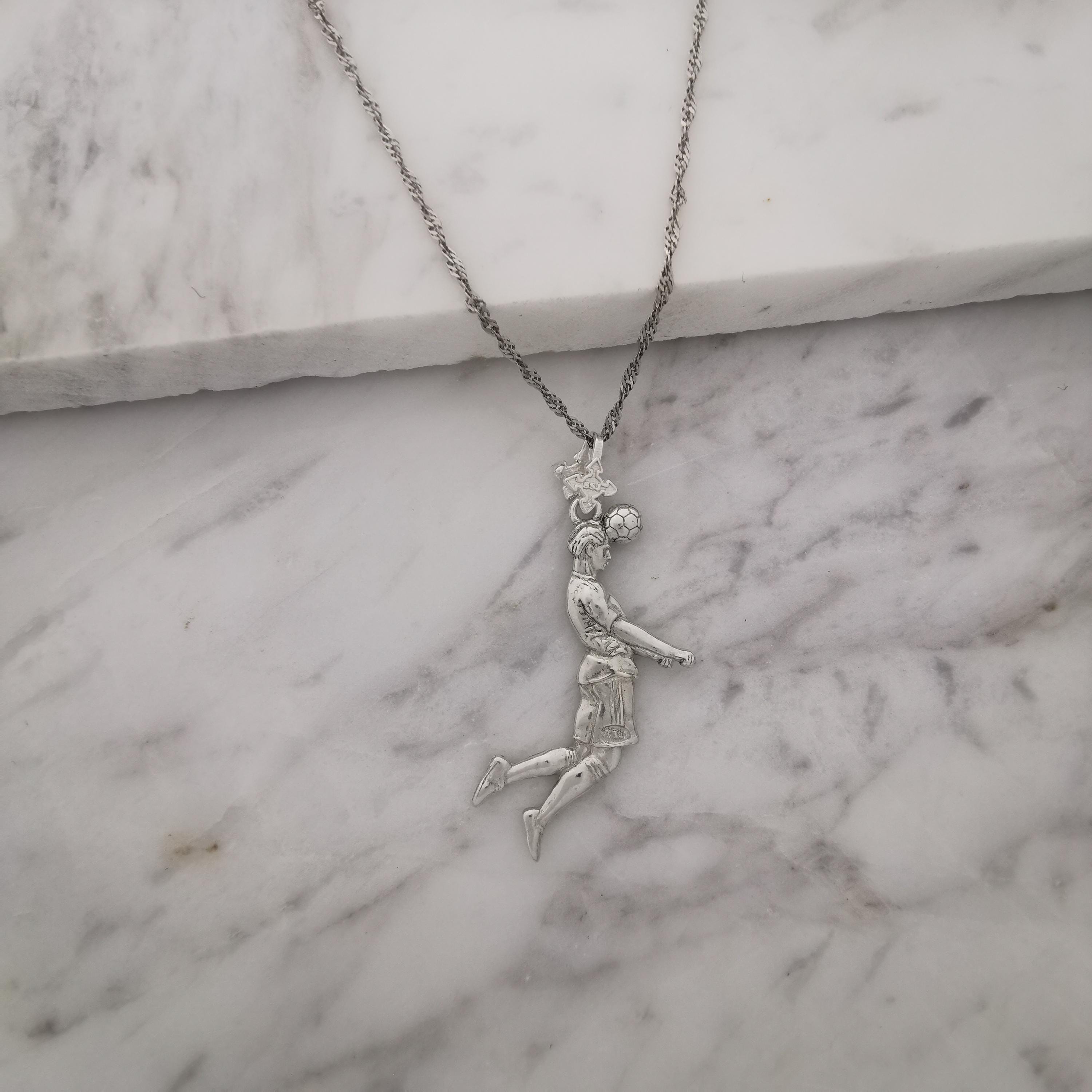 Football (Soccer) Jewelry Pendant for Men – Classic Silver 925 Gift – Header Shot Charm for Players – Necklace