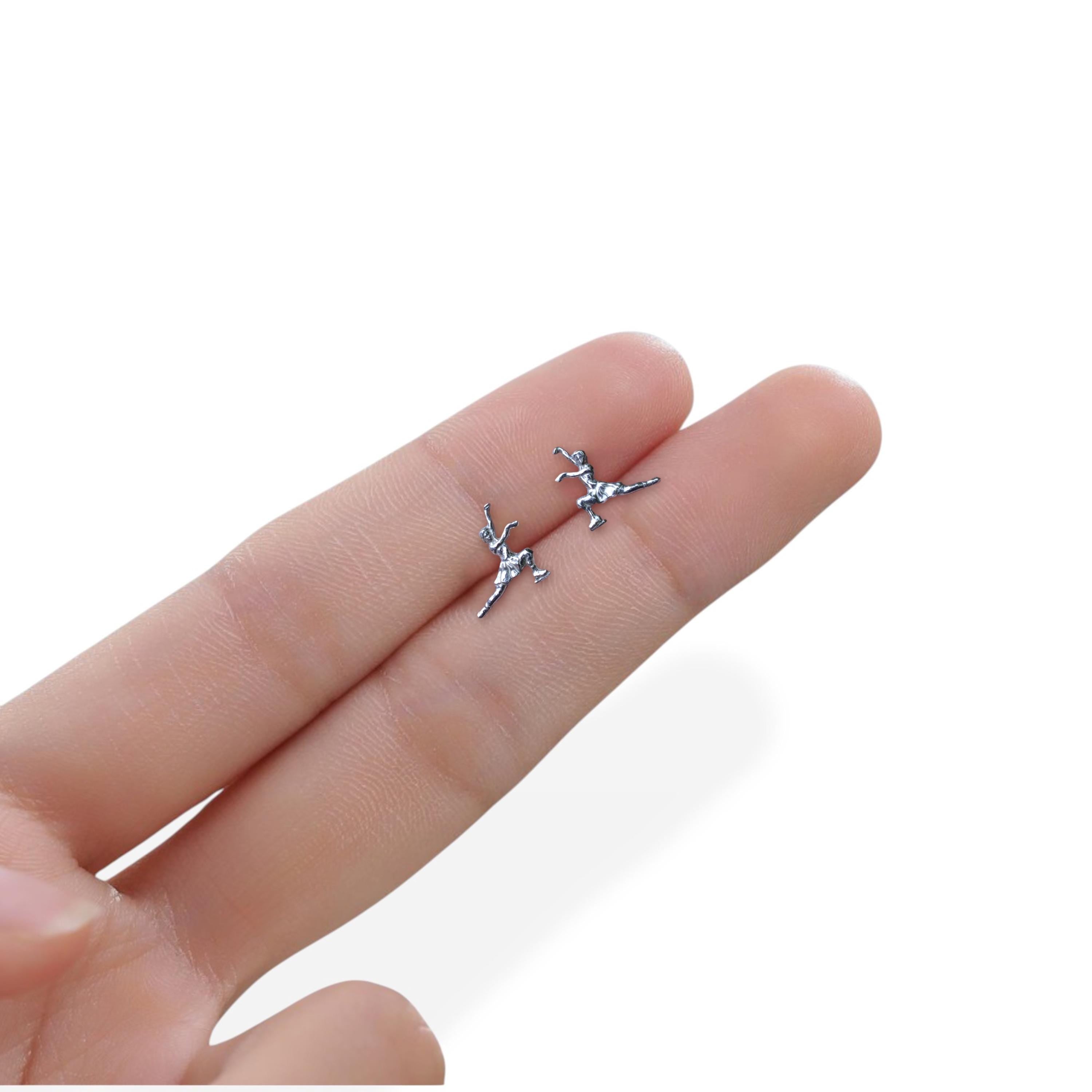 Figure Skating Stud Earrings – Minimalist 925 Sterling Silver Jewelry for Women, Gift for Skater, Coach or Athlete, Small Sports Earrings