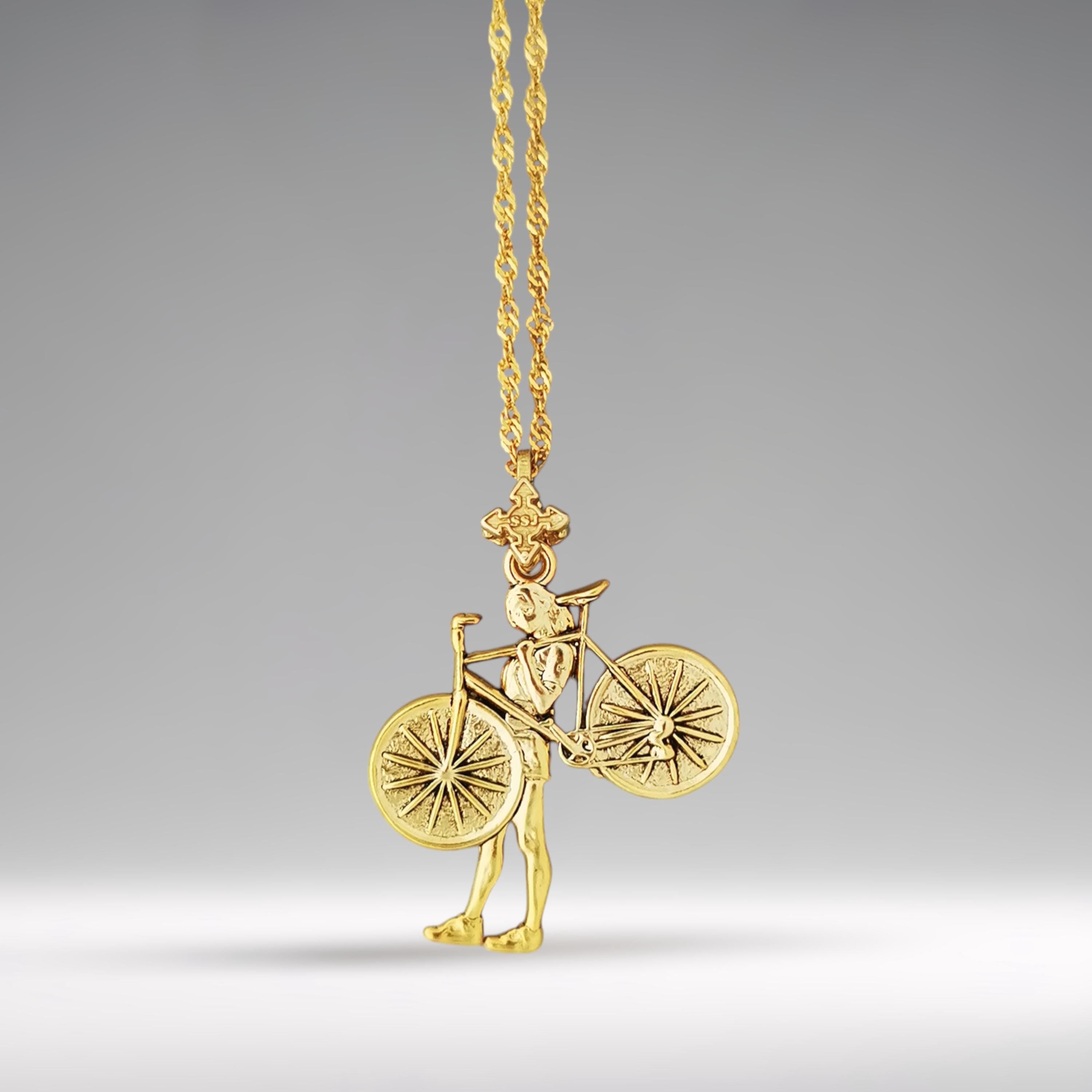 Cycling Jewelry Pendant for Women – Gold-Plated 925 Silver Gift – Elegant Sports Accessory for Cyclists and Coaches – Necklace