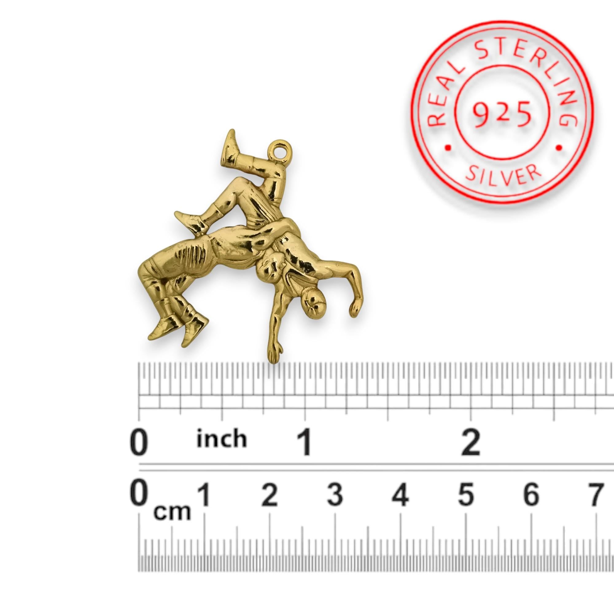 Wrestling Jewelry Pendant for Men – Gold-Plated 925 Silver Gift – Sports Accessory for Grapplers and Teen Boys – Necklace