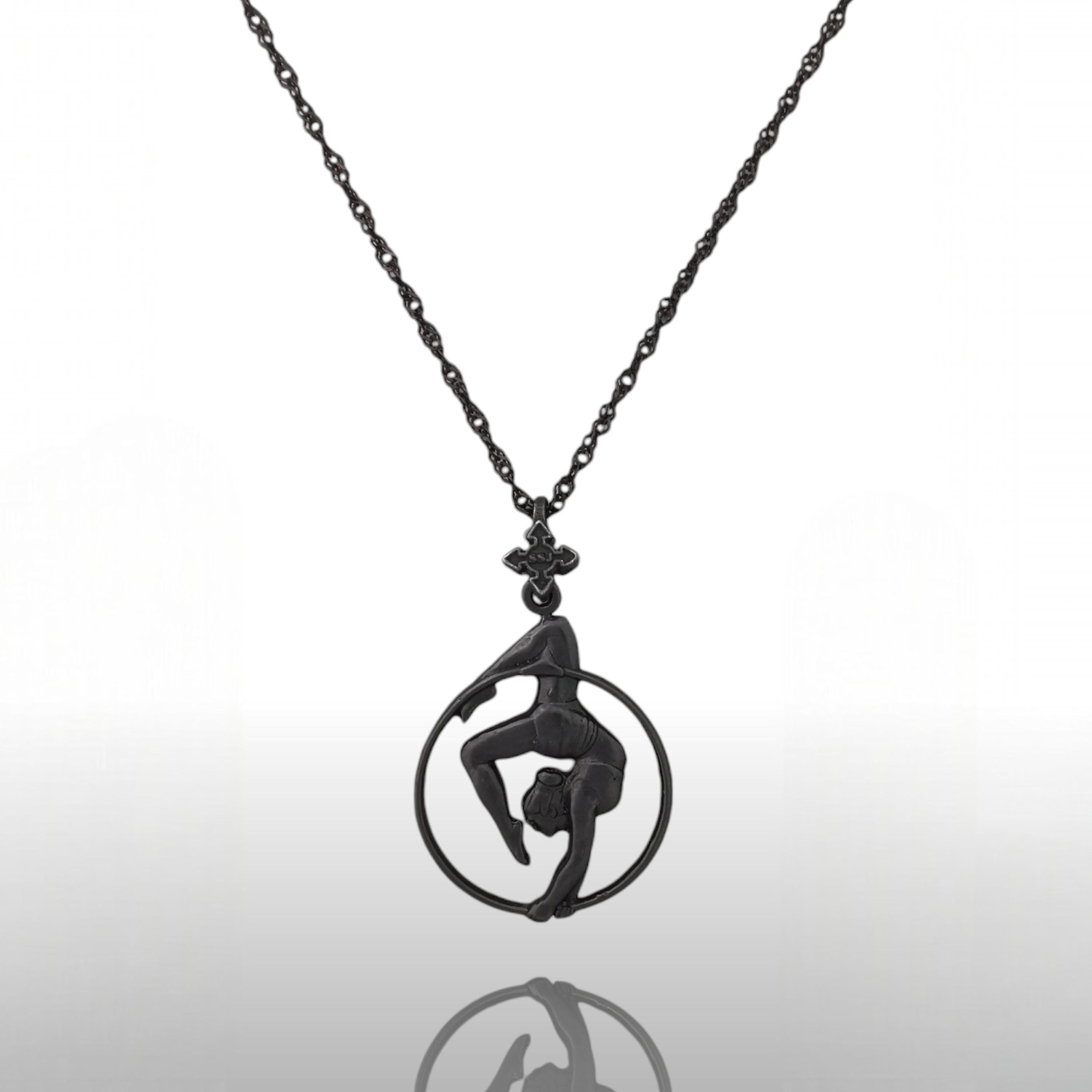 Aerial Hoop Jewelry – Black Oxidized 925 Silver Pendant for Necklace Jewelry Gift for Aerial Performers and Elegant Women