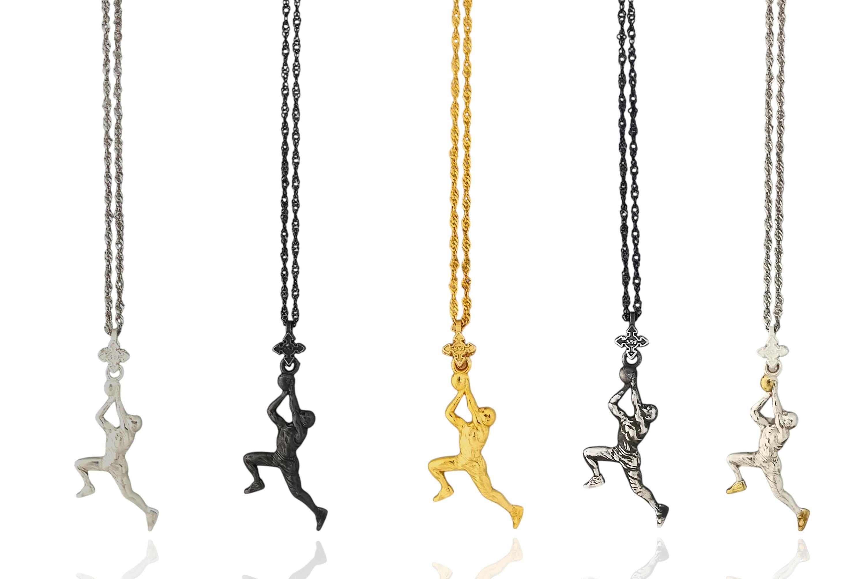 Basketball Jewelry Pendant for Men – Oxidized Black 925 Silver – Bold Sports Gift for Players – Necklace
