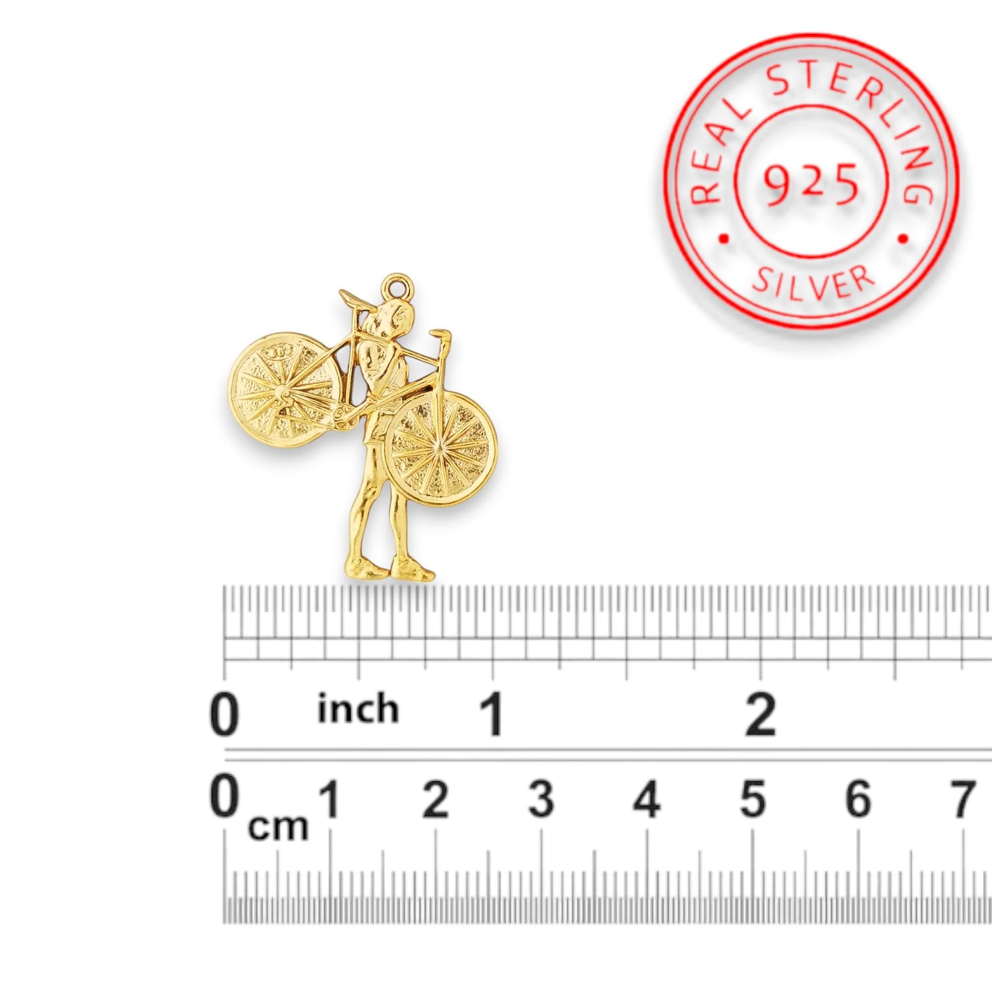 Cycling Jewelry Pendant for Women – Gold-Plated 925 Silver Gift – Elegant Sports Accessory for Cyclists and Coaches – Necklace
