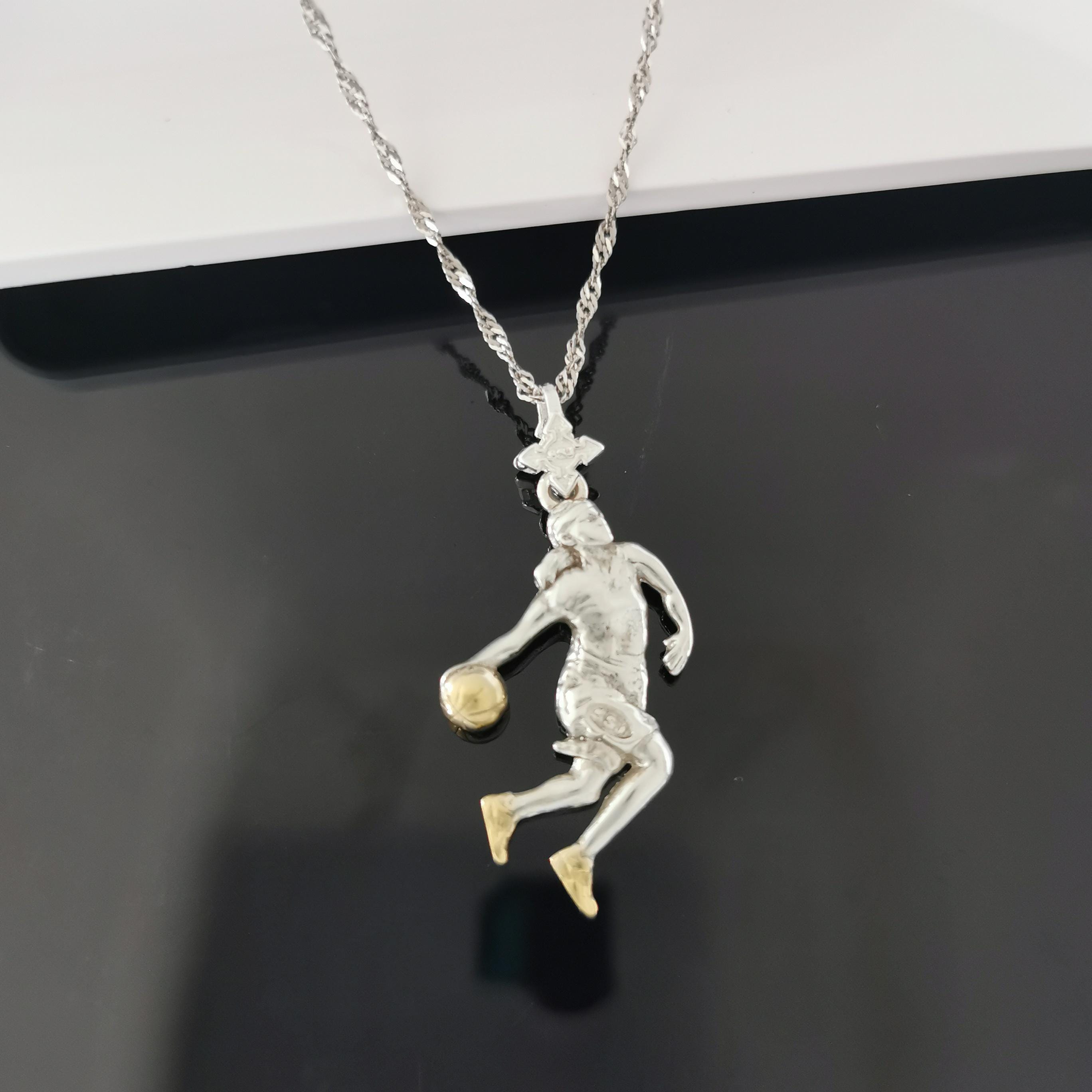 Basketball Pendant for Women and Girls – 925 Silver with Partial Gold Plating Jewelry Gift – Sports Necklace