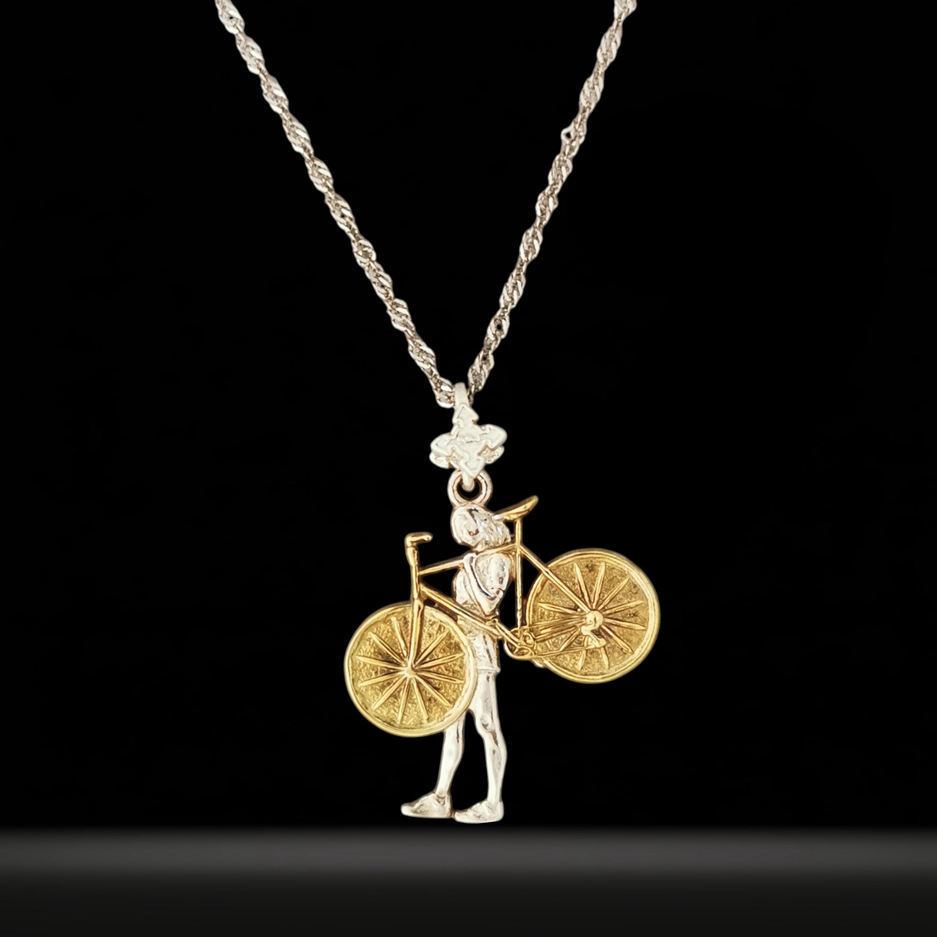 Cycling Jewelry Pendant for Women – Silver with Partial Gold Plating 925 Gift – Elegant Sports Accessory for Cyclists and Riders – Necklace