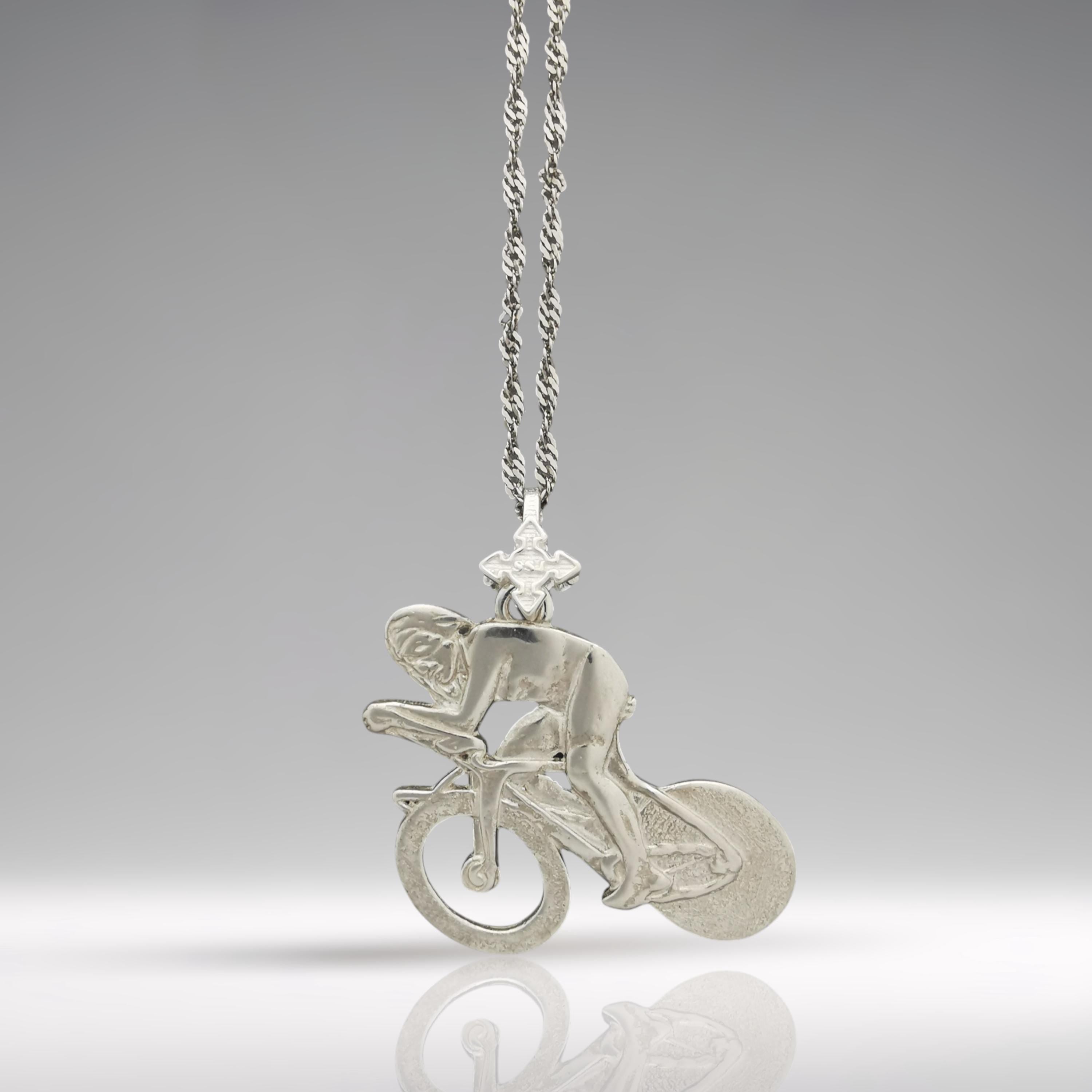 Cycling Jewelry Pendant for Men – Classic Silver 925 Gift – Sports Accessory for Road Racers and Cyclists – Necklace