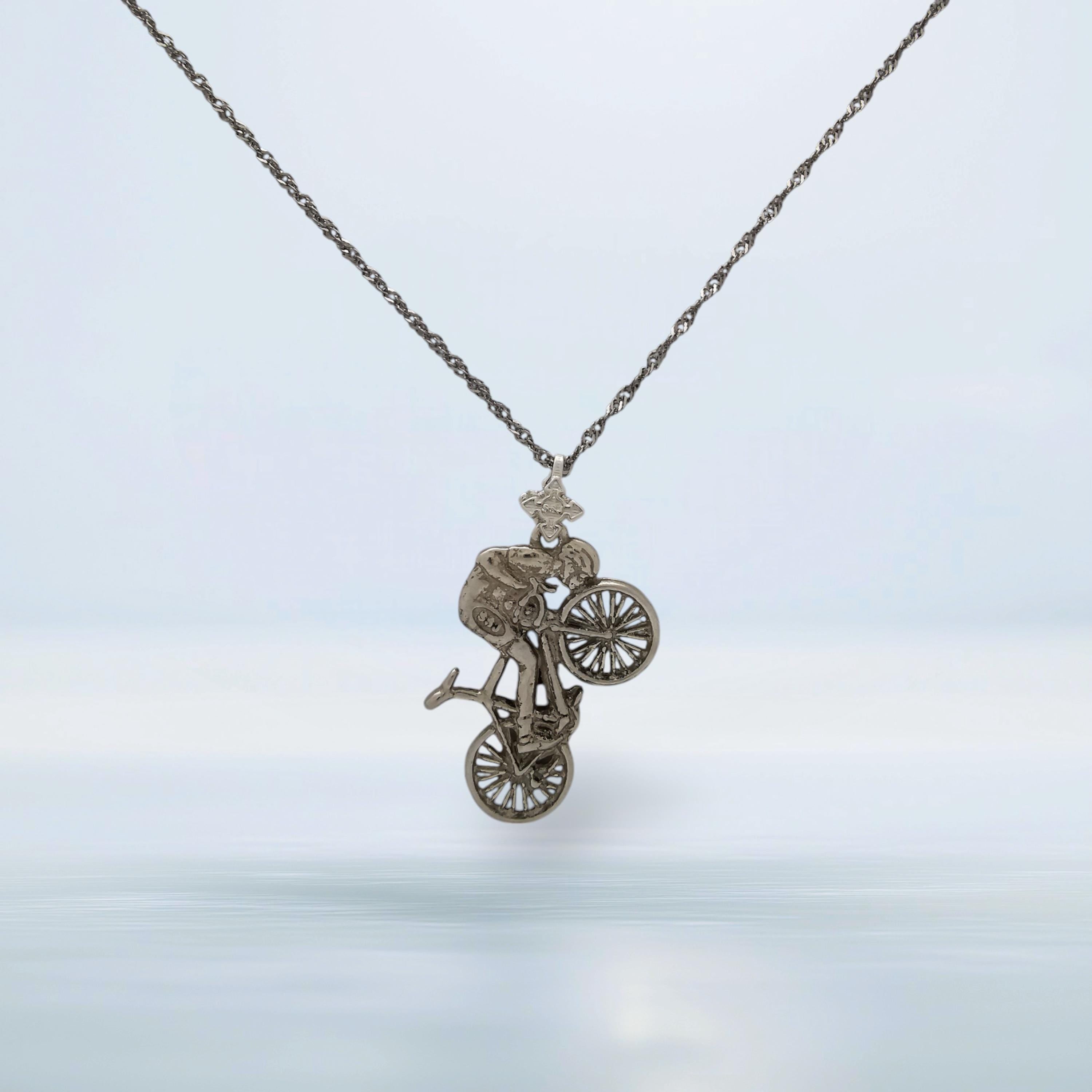 Cycling Jewelry Pendant for Men – Classic 925 Sterling Silver Gift – Handcrafted Sports Necklace for Cyclists and Bike Riders – Necklace