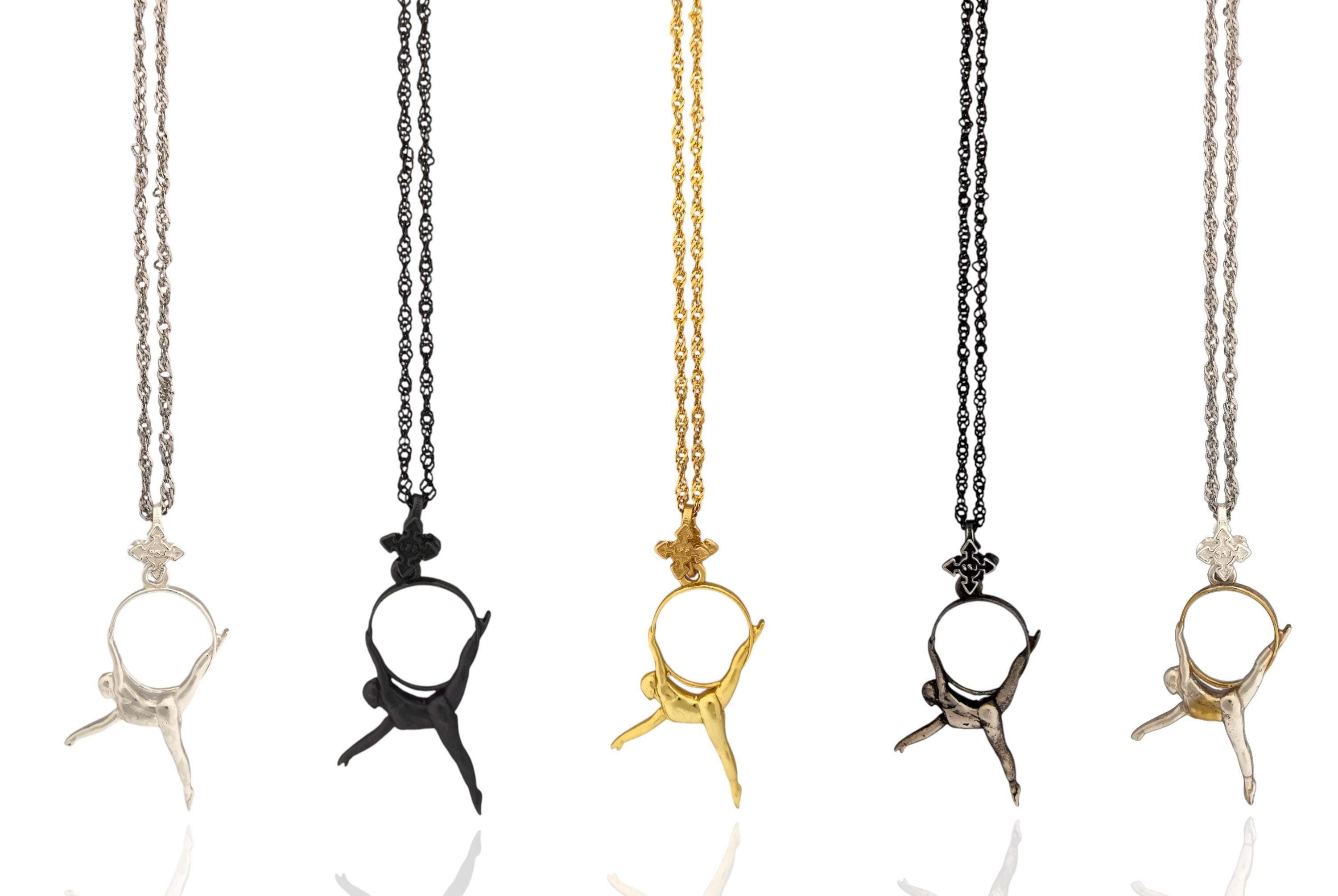 Aerial Hoop Jewelry Pendant for Women – Oxidized Black 925 Silver Gift – Handcrafted Sport Charm for Performers & Aerialists – Necklace