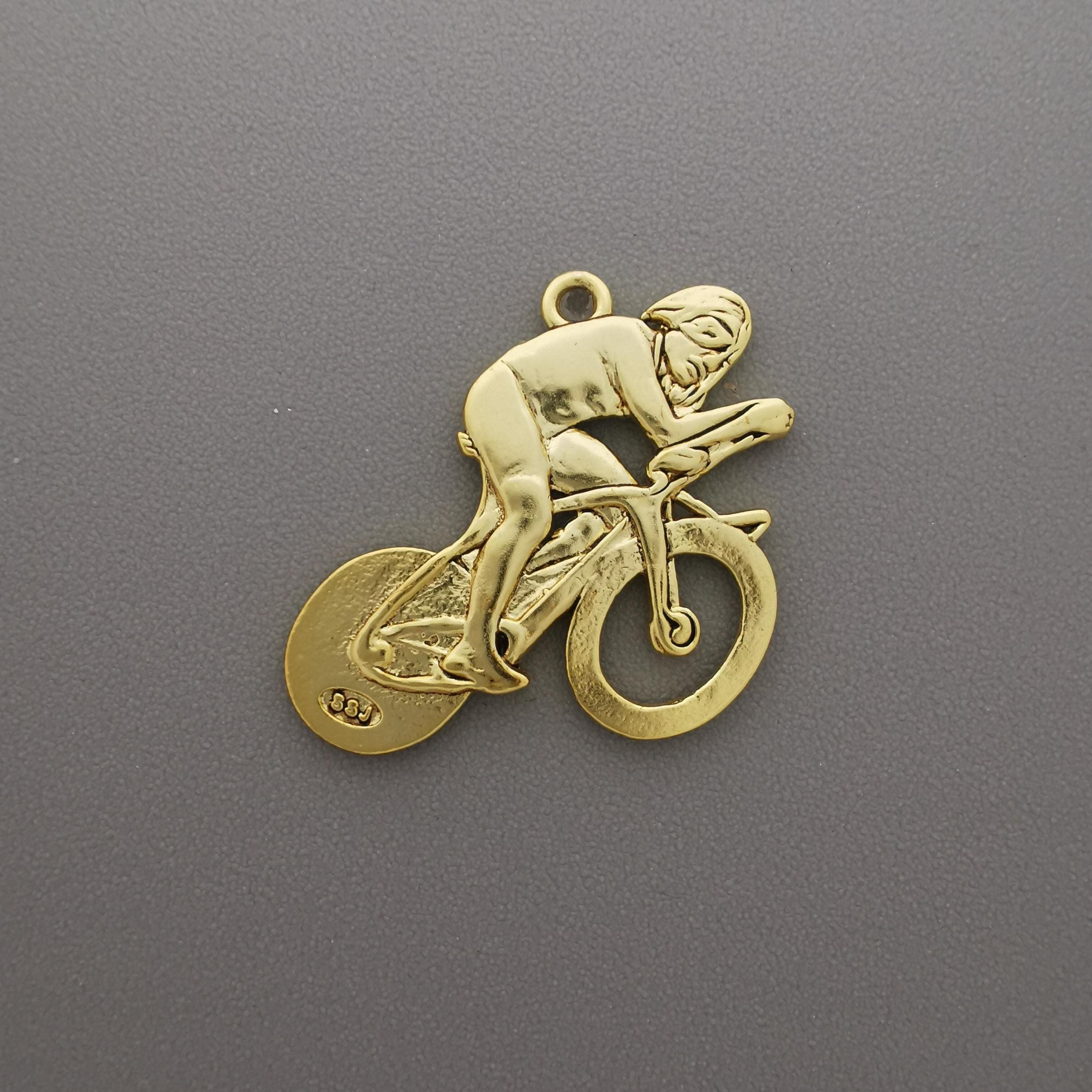 Cycling Jewelry Pendant for Men – Gold-Plated 925 Silver Gift – Sports Accessory for Road Bikers and Time Trial Racers – Necklace