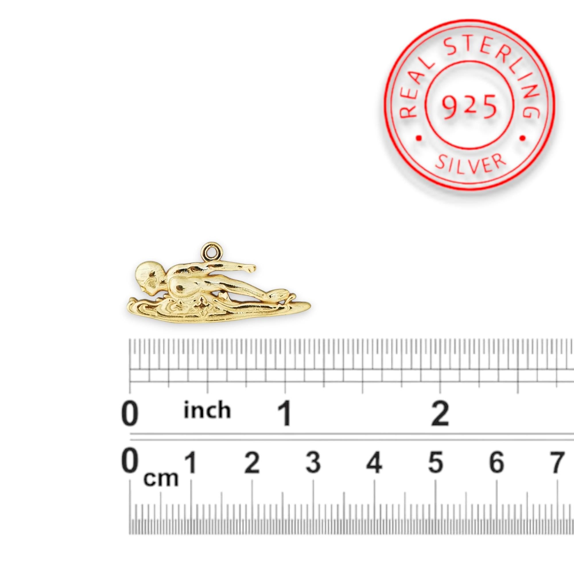 Swimming Jewelry Pendant for Men – Gold-Plated 925 Silver Gift – Sports Accessory for Swimmers, Water Sports Lovers Necklace