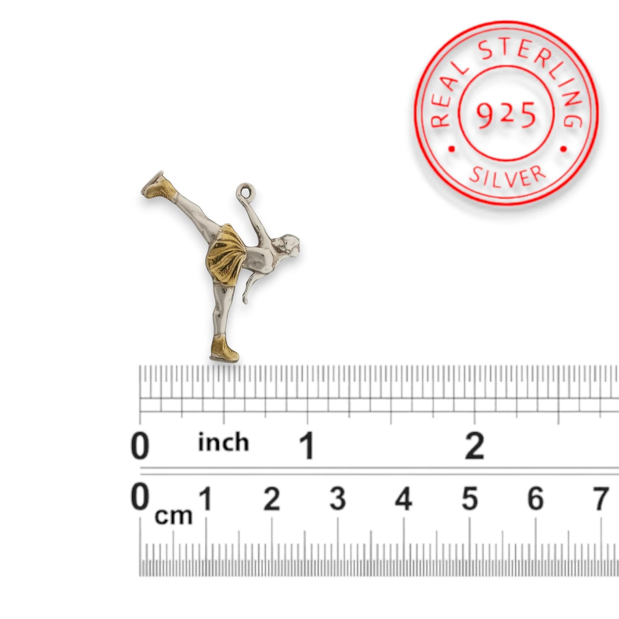 Figure Skating Jewelry Pendant for Women – 925 Silver with Partial Gold Plating – Handcrafted Sports Accessory for Teens – Necklace