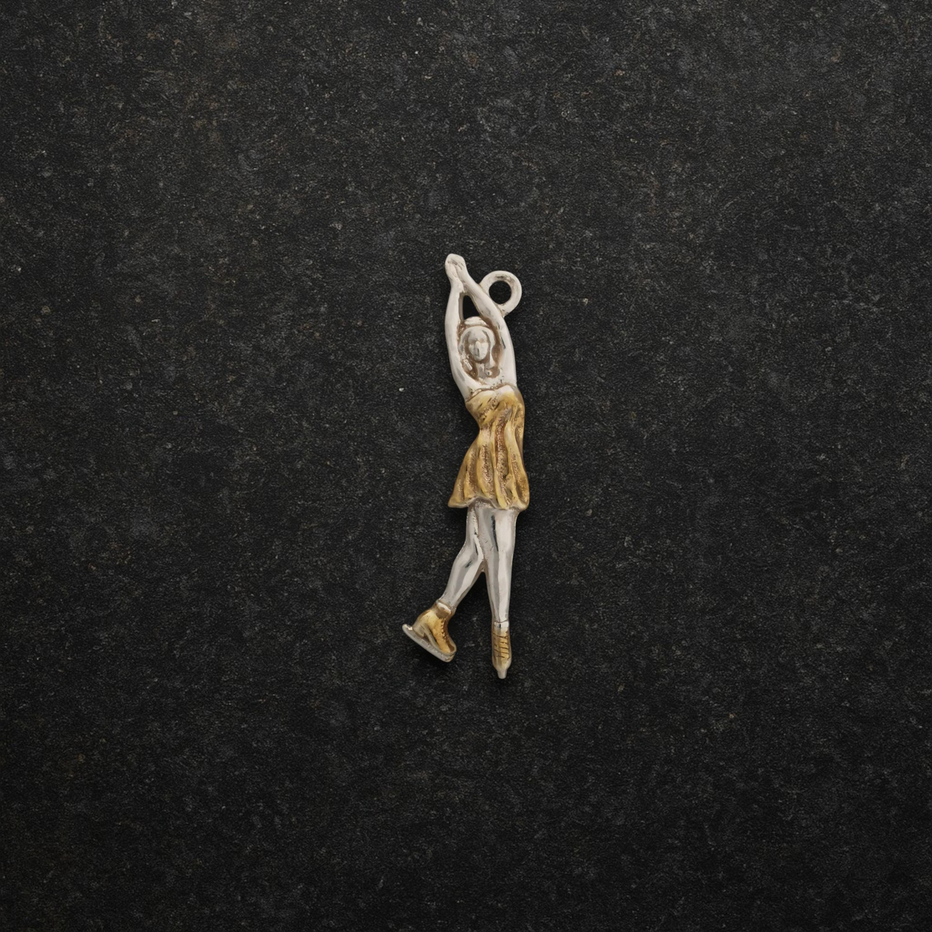 Figure Skating Jewelry Pendant for Girls  – 925 Silver with Partial Gold Plating Gift, Sports Charm for Skaters, Coaches & Fans – Necklace