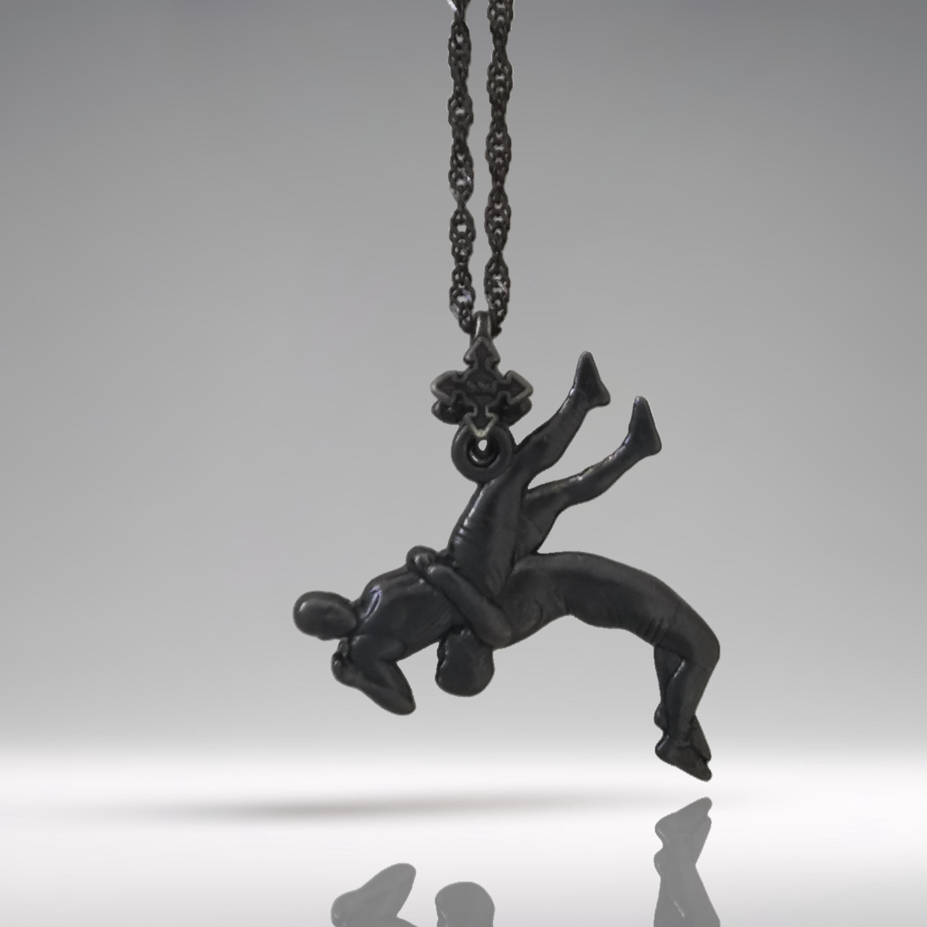 Wrestling Jewelry Pendant for Men – Oxidized Black 925 Silver Gift – Sports Accessory for Wrestlers and Combat Sport Lovers – Necklace