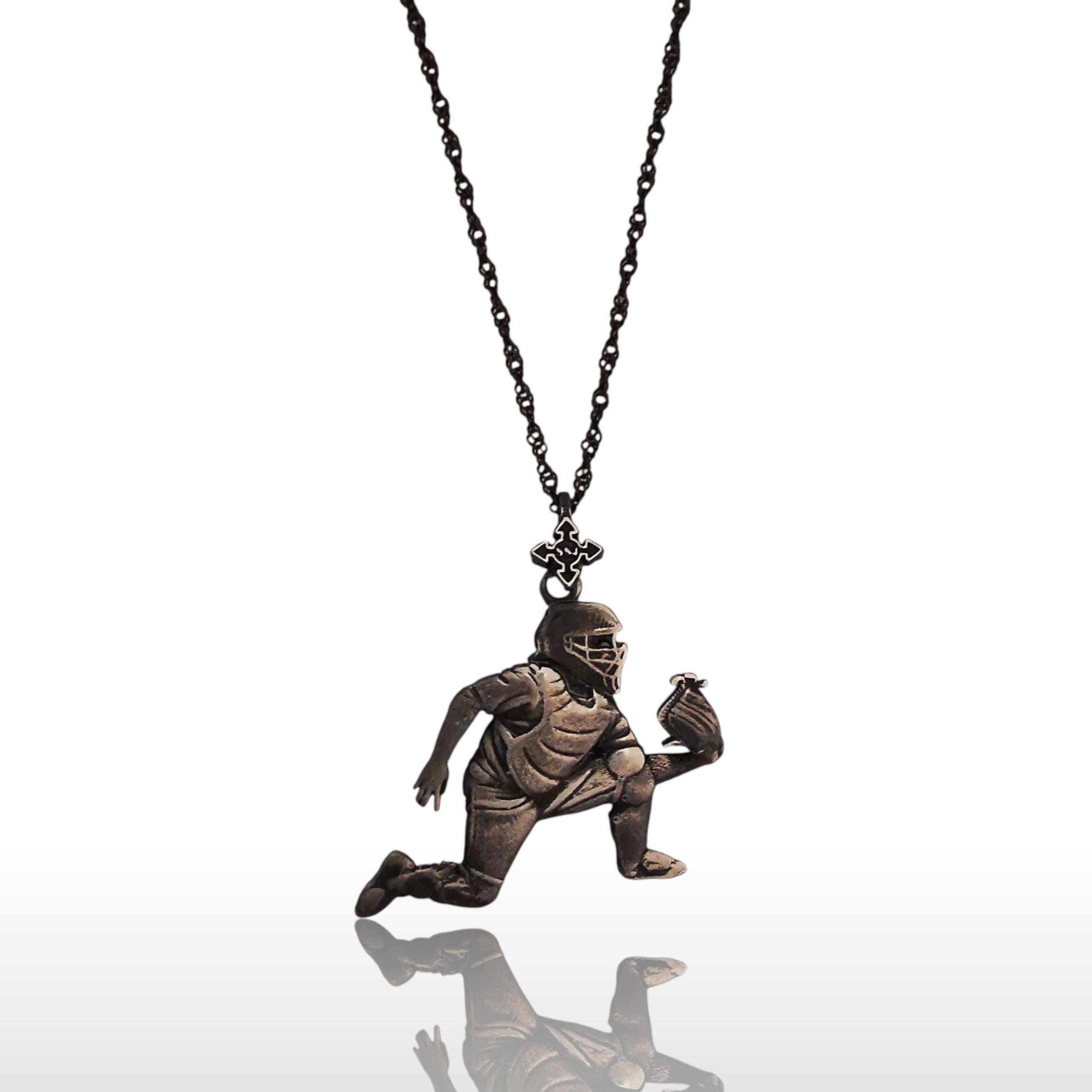 Baseball Jewelry Pendant for Men – Vintage Style 925 Silver Gift – Handcrafted Sports Accessory for Catchers and Baseball Lovers – Necklace