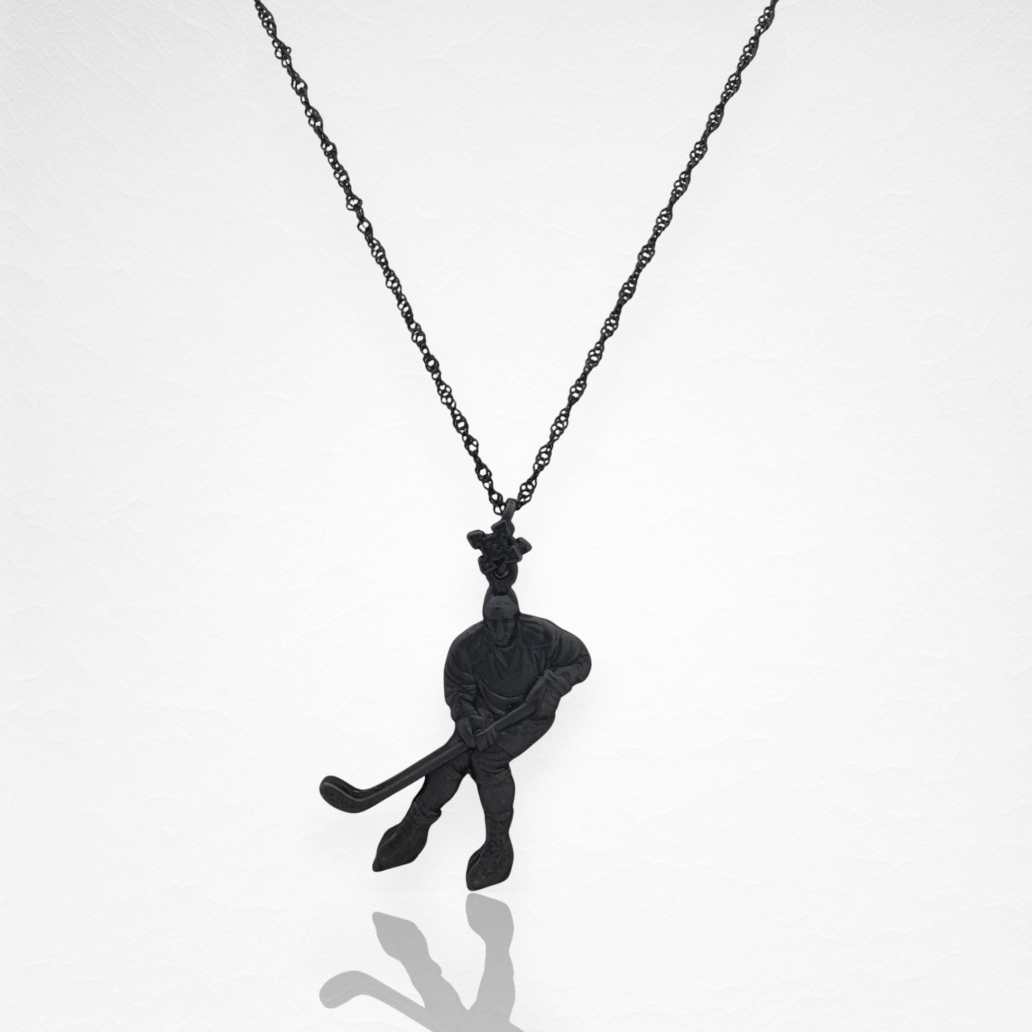 Ice Hockey Jewelry Pendant for Men – Oxidized Black 925 Silver Gift – Handcrafted Sport Charm for Players – Necklace