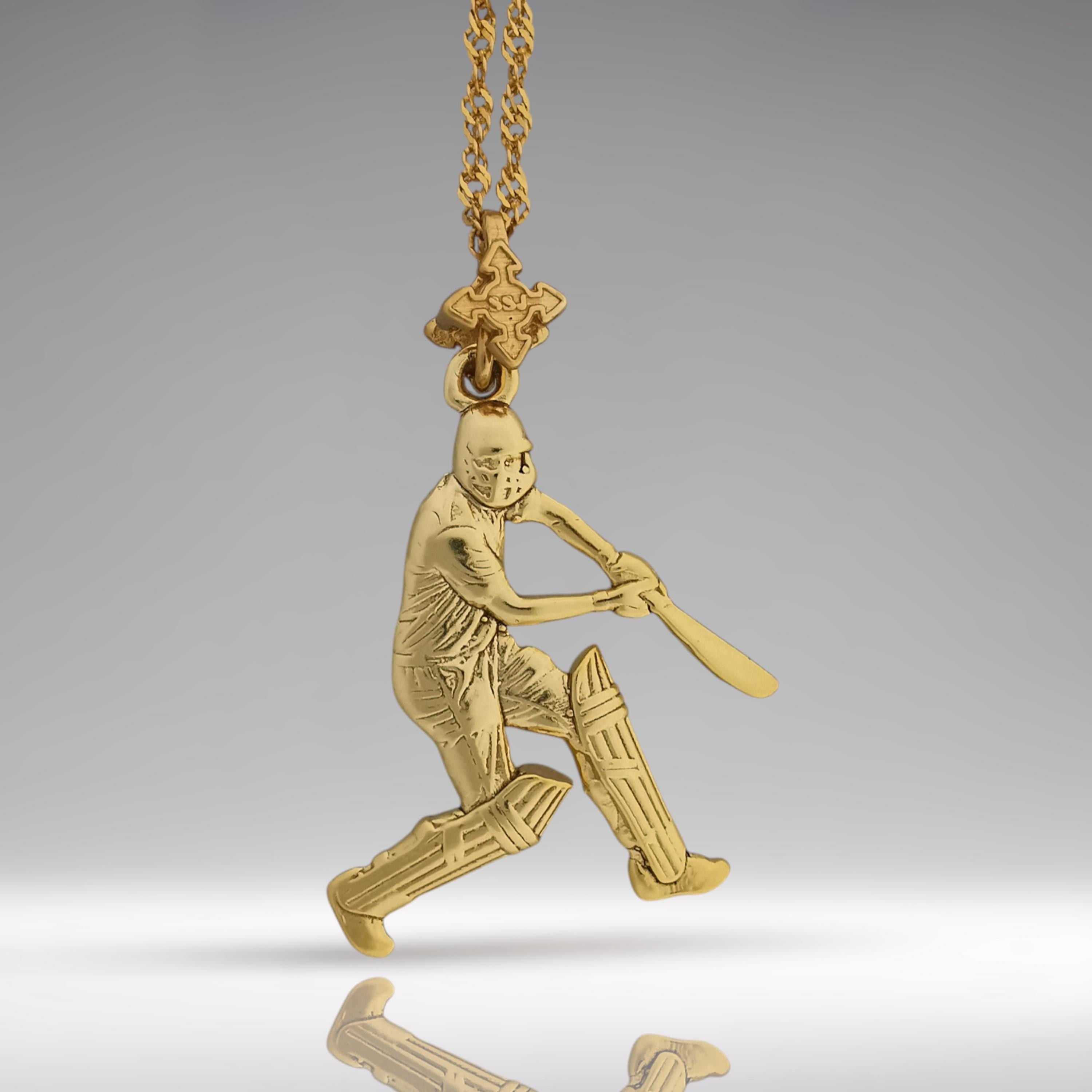 Cricket Jewelry Pendant for Men – Gold-Plated 925 Silver Gift – Sports Accessory for Cricketers, Coaches and Fans – Necklace