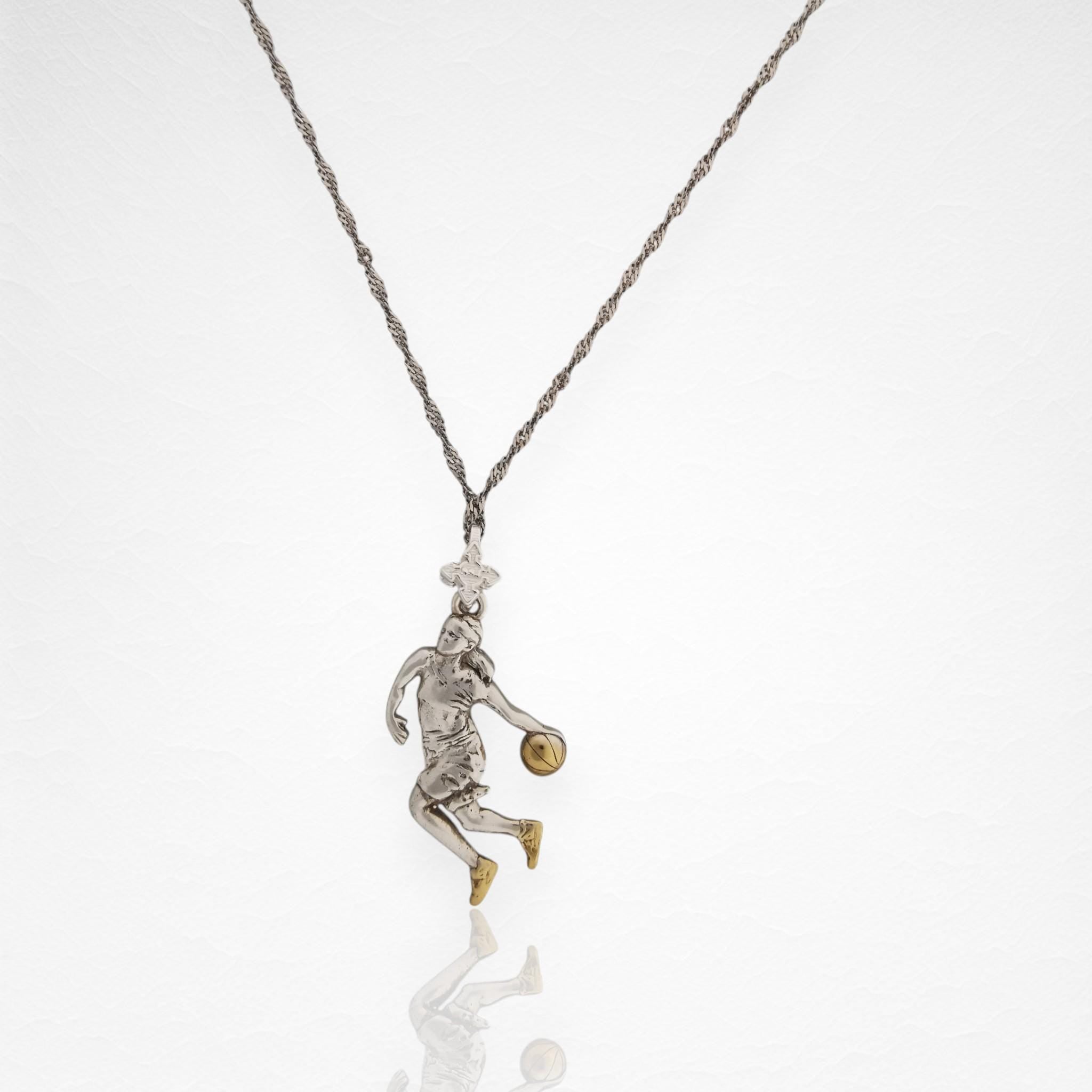 Basketball Pendant for Women and Girls – 925 Silver with Partial Gold Plating Jewelry Gift – Sports Necklace
