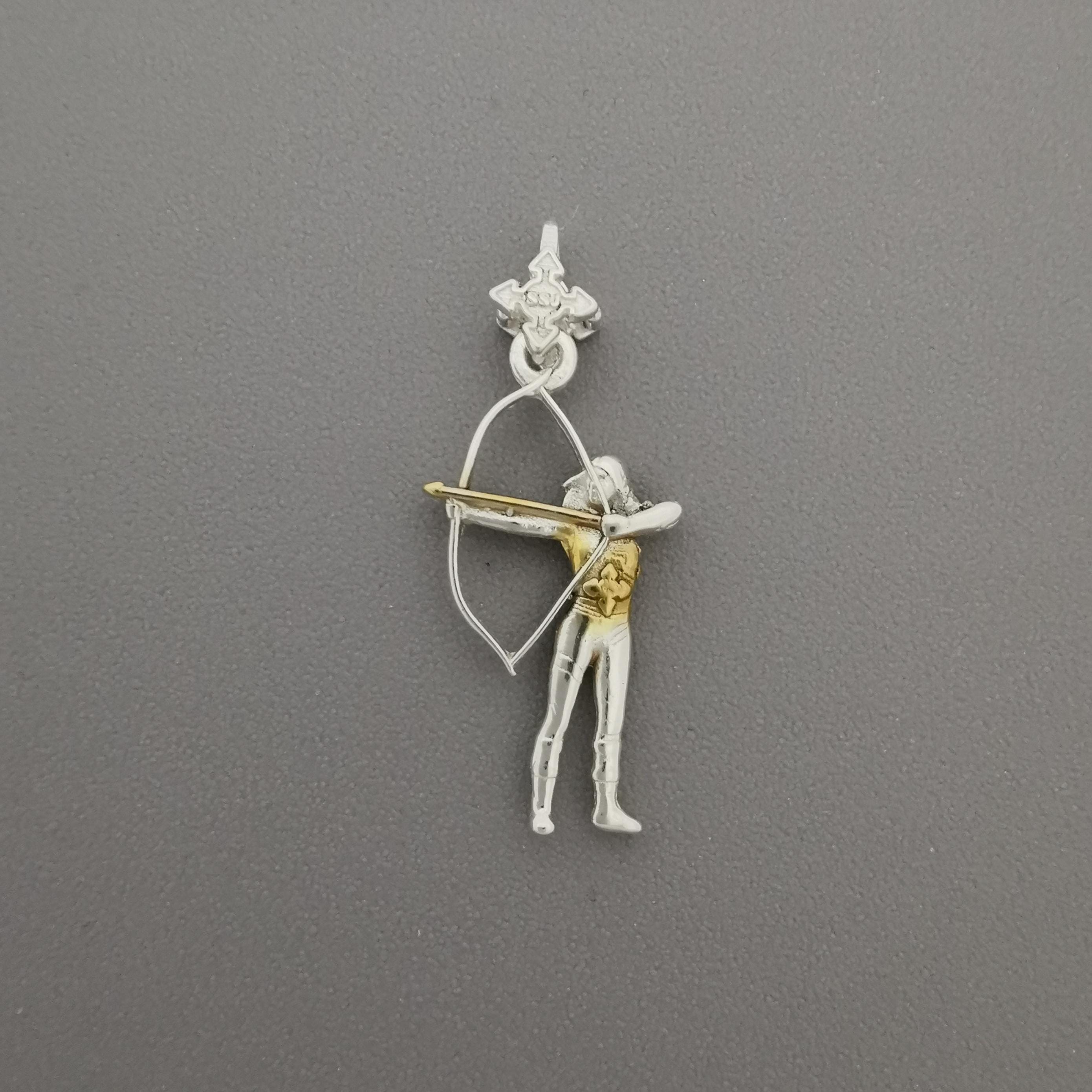 Woman with Bow and Arrow Jewelry – Two Tone 925 Silver Pendant with Gold Detail – Archery Gift for Her, Athlete or Coach - Necklace