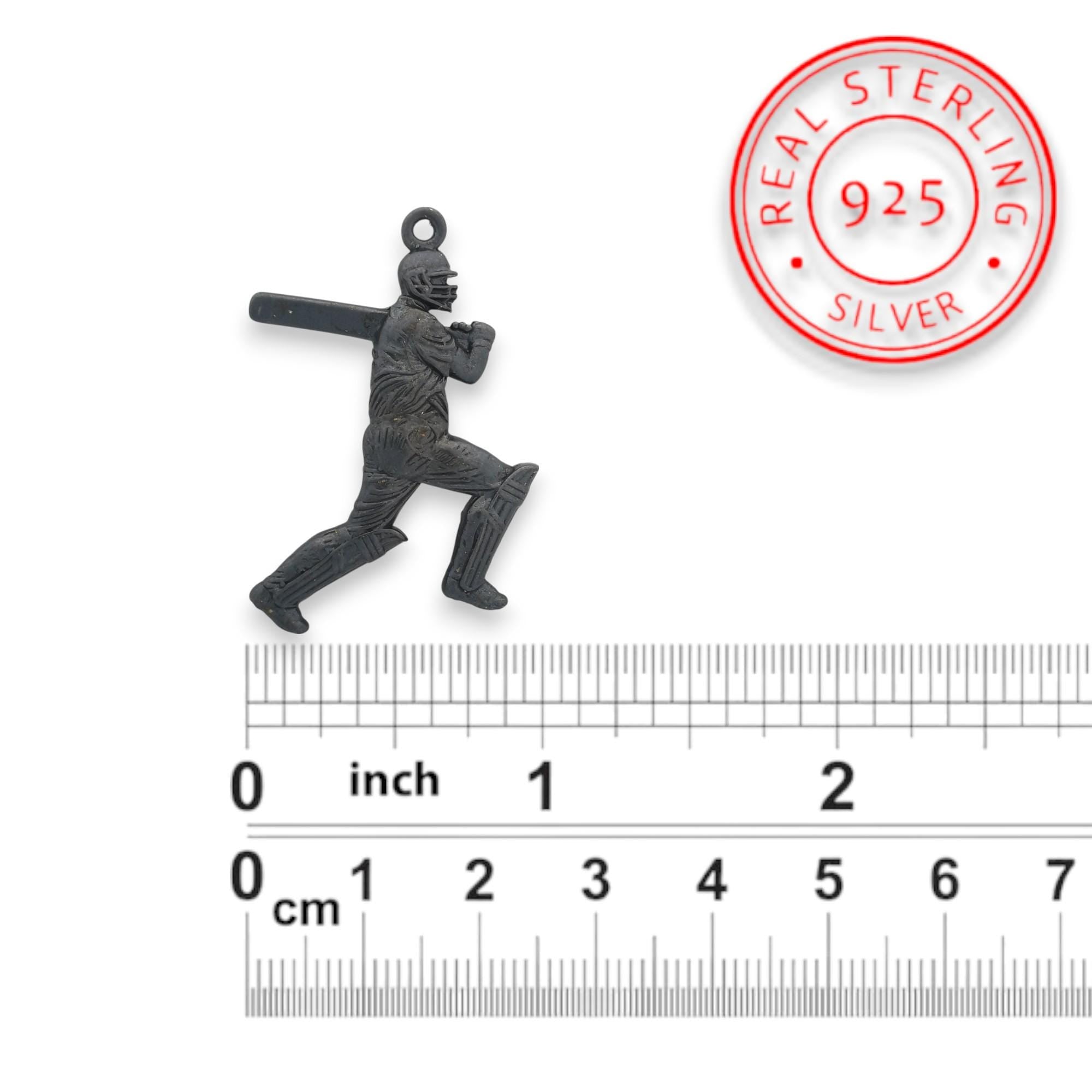 Cricket Necklace for Men – Black Oxidized 925 Silver Pendant – Bold Sports Jewelry Gift for Player, Coach or Fan