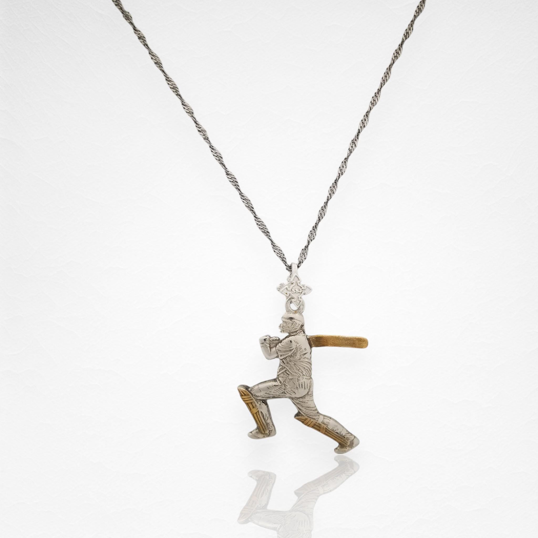 Cricket Pendant for Men – Two-Tone 925 Silver Necklace with Gold Accent – Elegant Sports Jewelry Gift for Player or Coach