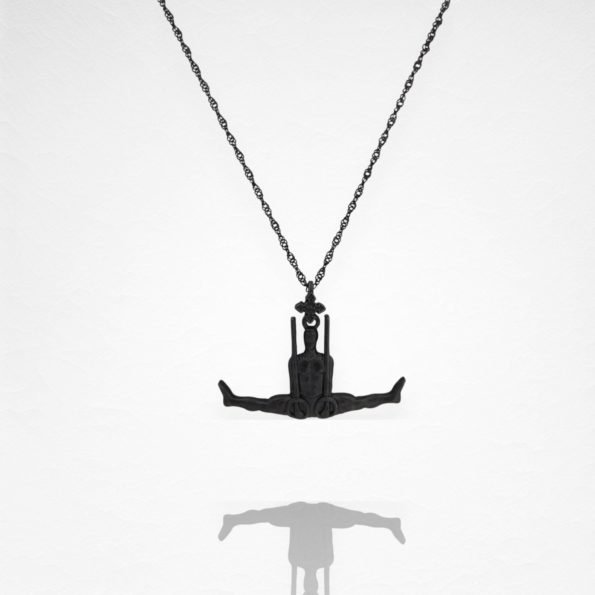 Artistic Gymnastics Jewelry Pendant for Men – Oxidized Black 925 Silver Gift – Handcrafted Sport Charm for Strength & Precision – Necklace