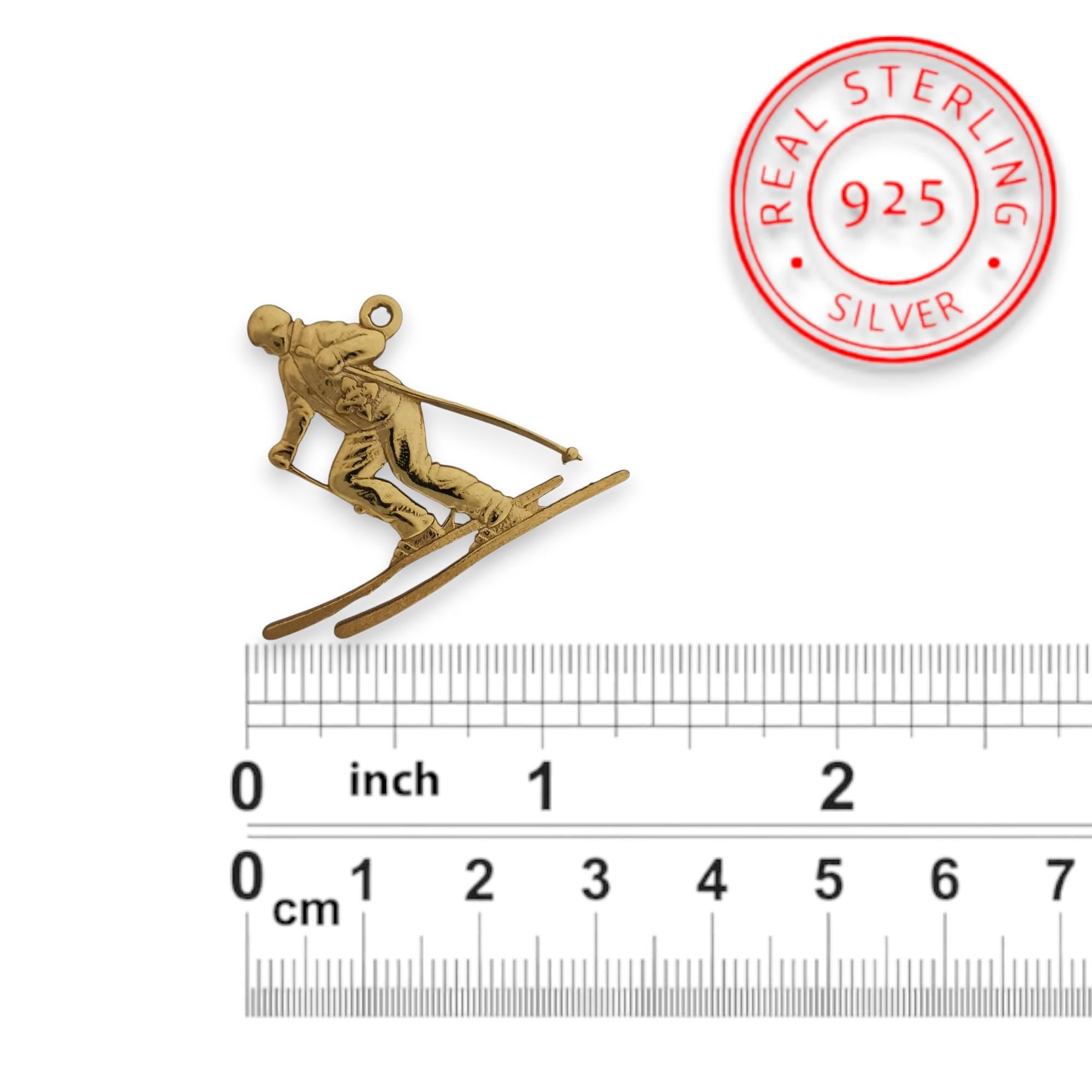 Skiing Jewelry Pendant for Women & Men – Gold-Plated 925 Silver Sports Charm – Handcrafted Slalom and Freestyle Accessory – Necklace