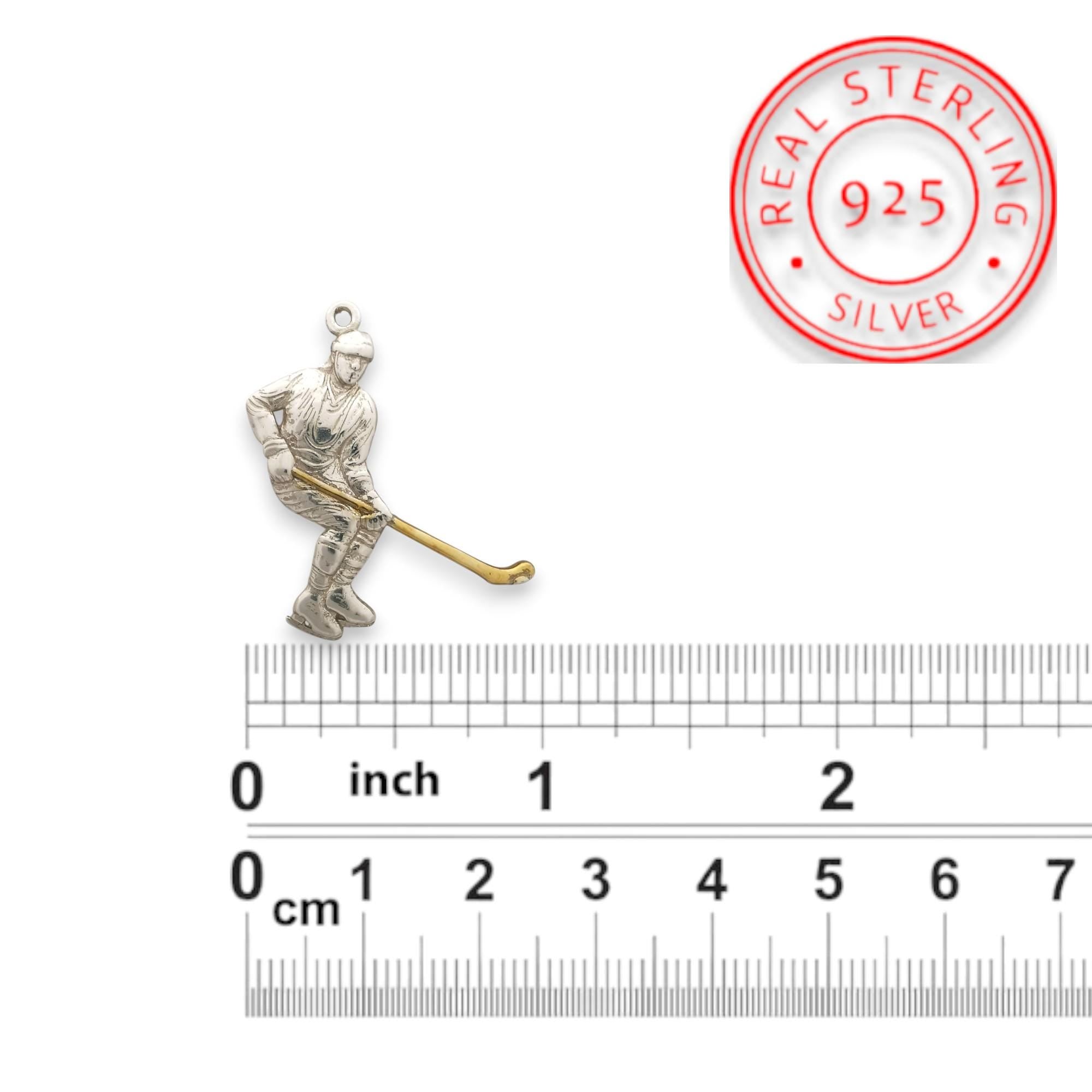 Ice Hockey Jewelry Pendant for Men – 925 Silver with Partial Gold Plating – Handcrafted Sport Charm for Players – Necklace